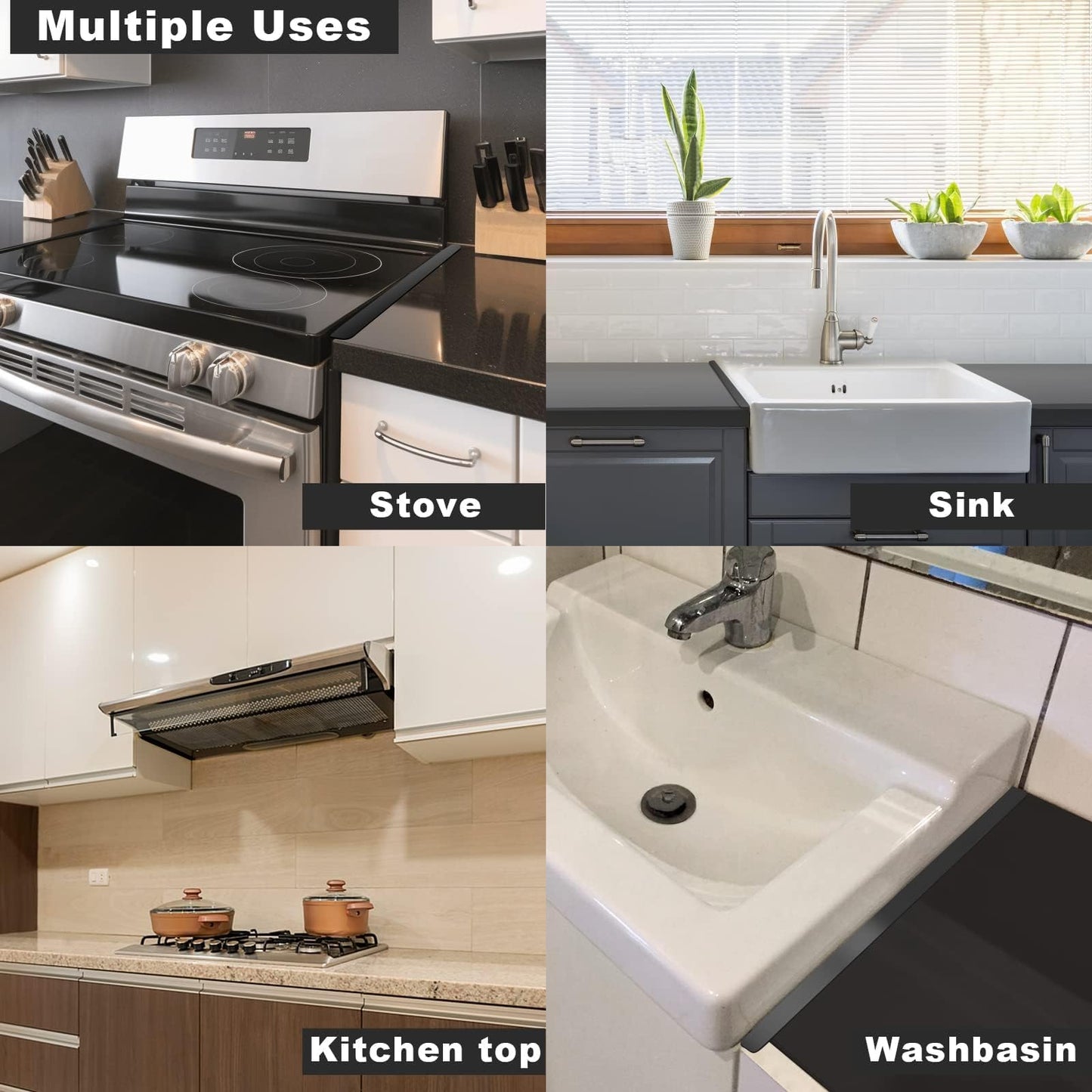 Stove Gap Covers - Stainless Steel, Stove Gap Filler | Oven Gap Cover | Heat Resistant & Easy To Clean Stove Counter Gap Cover | Gaps Filler Between Stove and Counter Guard (Black, 23.5"L, 0.9" W)