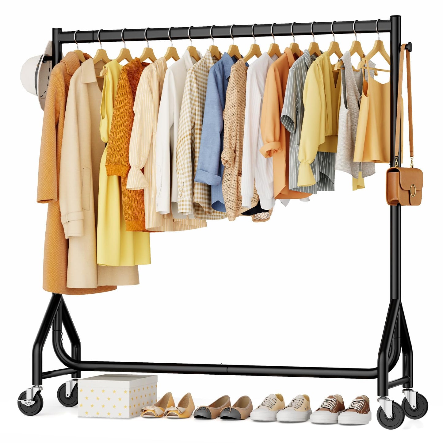 HYSEYY Clothes Clothing Rack, Rolling Heavy Duty Clothes Rack Load 420 LBS With Wheels, Metal Clothes Rack for Hanging Clothes, Portable Standing Clothes Garment Rack, Black,48 inches
