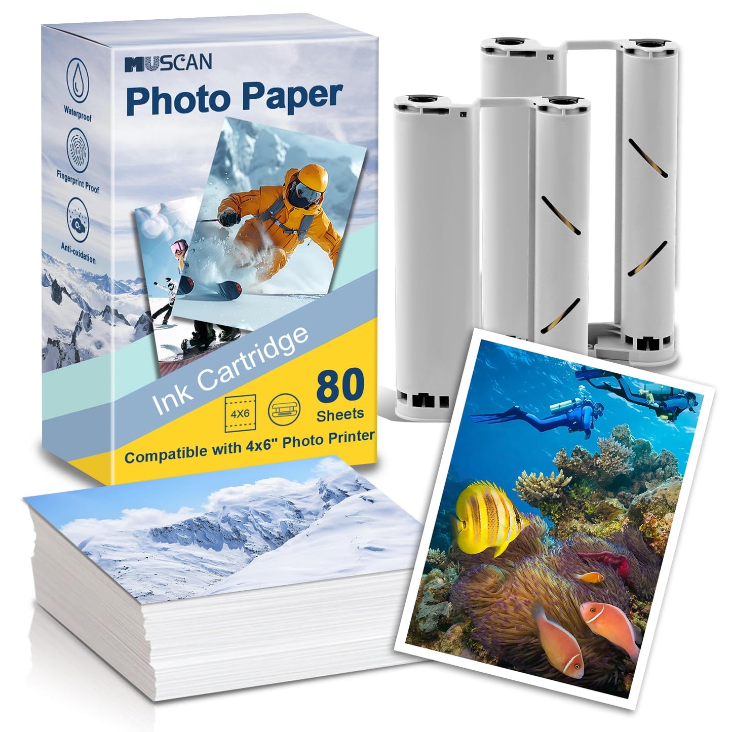 MUSCAN Compatible SD21/SD31 Refill Cartridge and Photo Paper 4x6 for Liene Amber M100/M200 Photo Printer (2 Cartridge,80 Sheets 4x6 Glossy Photo Paper) – Also Compatible with DHP512/DHP513 Printer