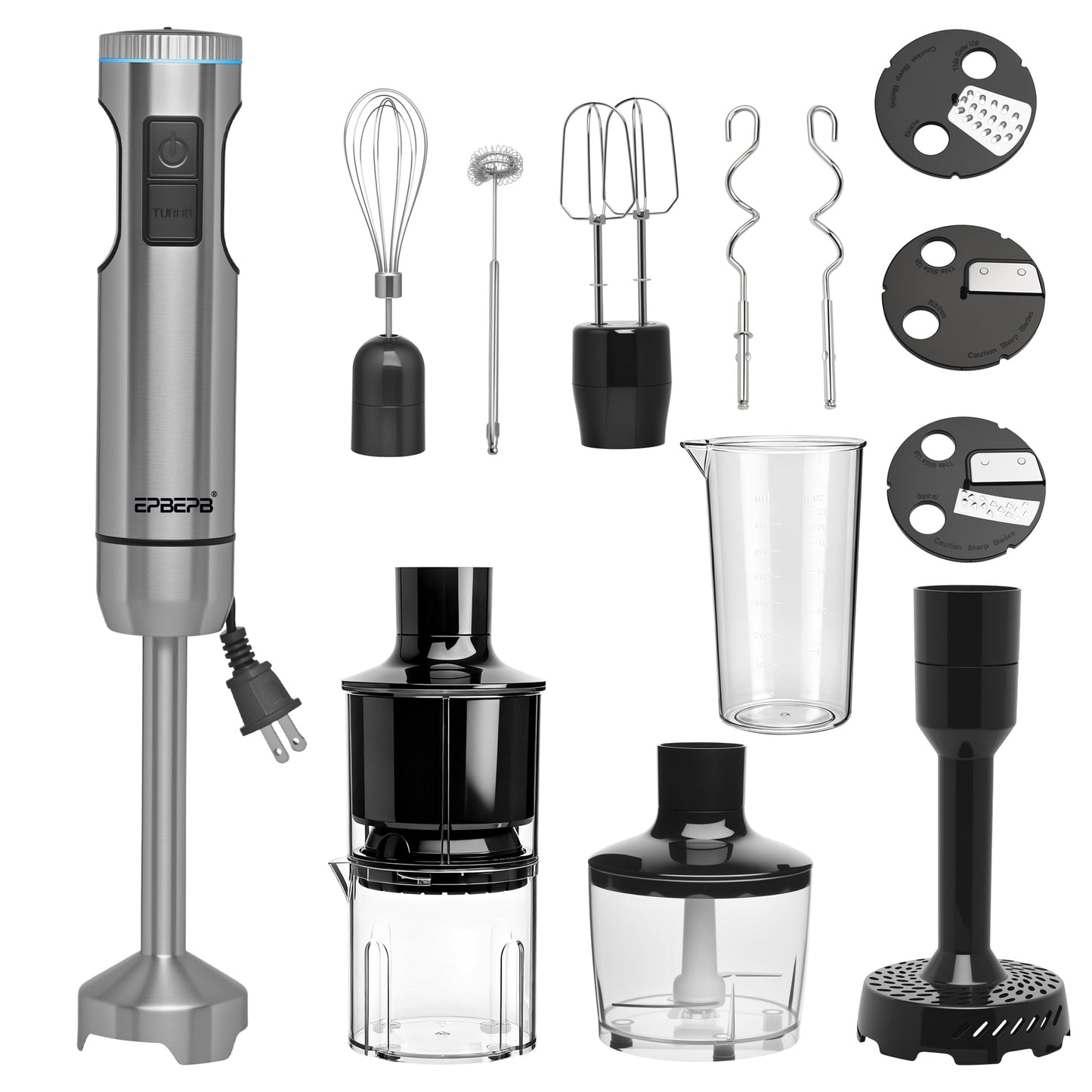 Handheld Immersion Blender Bundle, 1000W Powerful 12-in-1 Set for Smoothies,Orange Juicer,Minced meat,Milk frother,Egg Beater, Dough Hook, Vegetable Chopper, Potato Masher