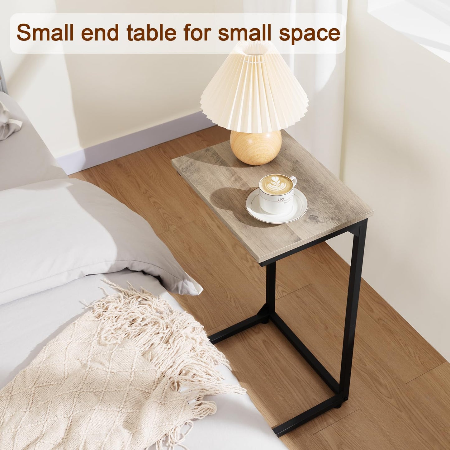 AMHANCIBLE C Shaped End Tables Set of 2, Couch Side Tables that Slide Under Sofa, TV Trays for Living Room, Bedroom, Small Space, Grey, HET02BGY