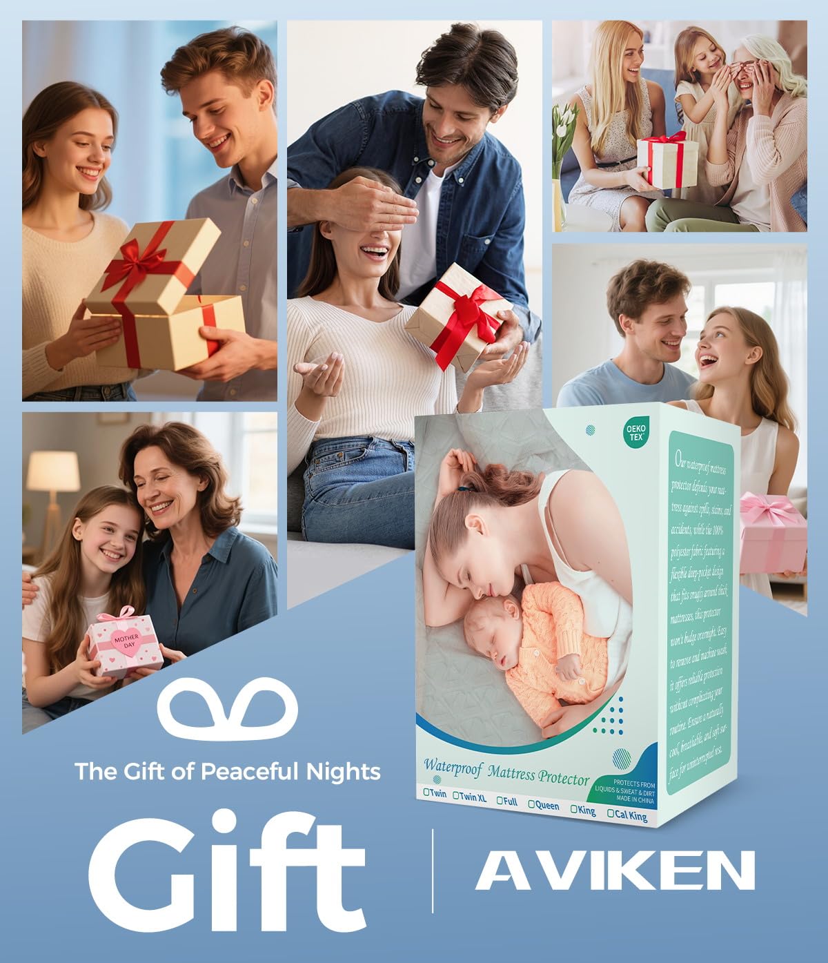 AVIKEN Waterproof Mattress Protector King Size, Soft Breathable Mattress Pad with Deep Pocket 8"-21", Noiseless 3D Air Fabric Cooling Mattress Cover for Bed, Machine Washable, White