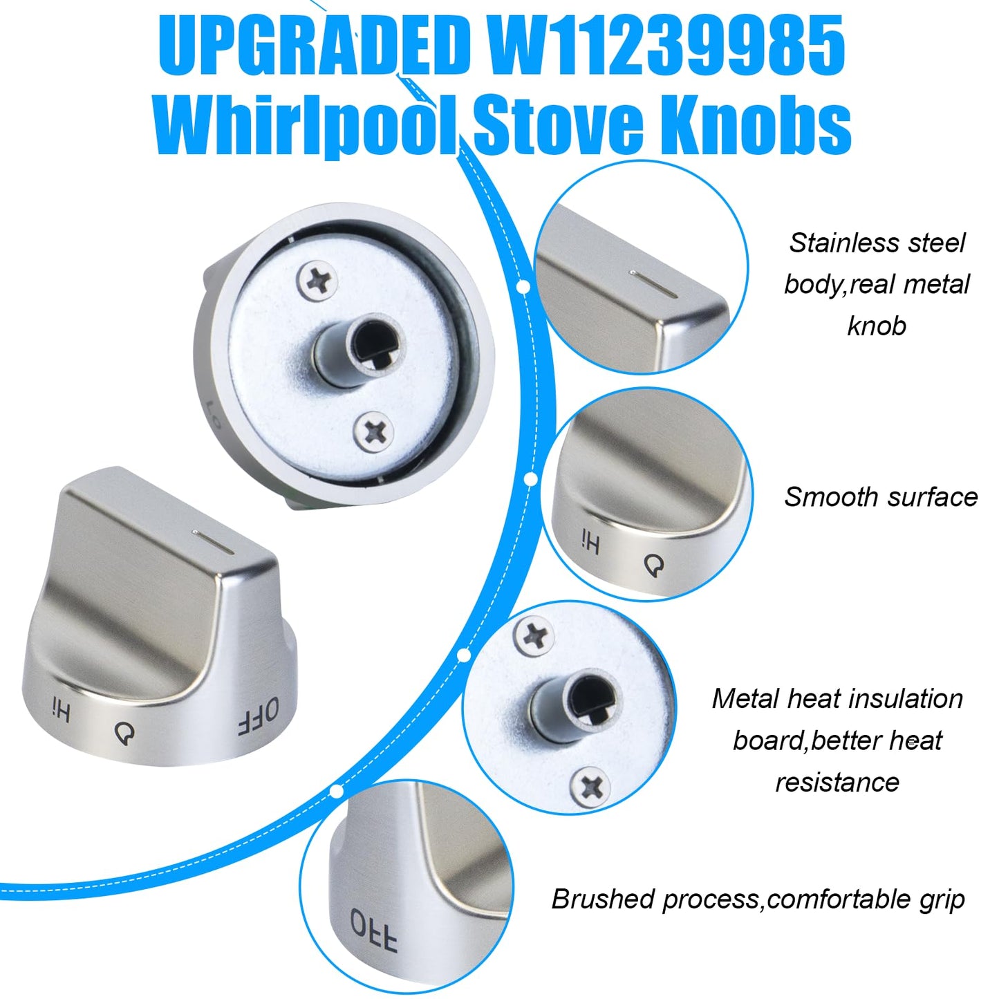 Upgraded W11239985 for Whirlpool Stove Knobs Replacement,W11239985 Whirlpool Gas Stove Oven Knobs W10850015 WFG550S0HZ0 WFG525S0JV0 WFG525S0HZ0 WFG525S0HZ1 W11032553 Range Knob (5pcs)