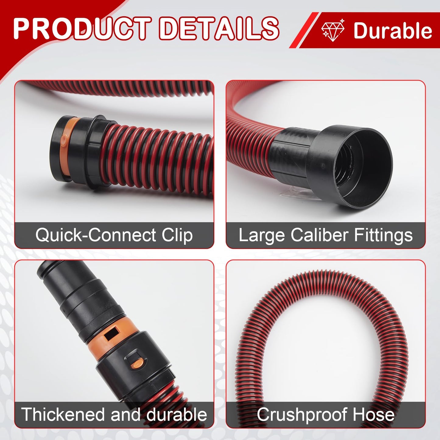 16FT Shop Vac Hose with 6 Adapter Attachments,Fits 1-1/4" Vacuum Cleaner Hose,Multi-Size Fittings0.9" to 1-3/4",Universal Shop Vac Accessories (Please Confirm Hose Size Compatibility)