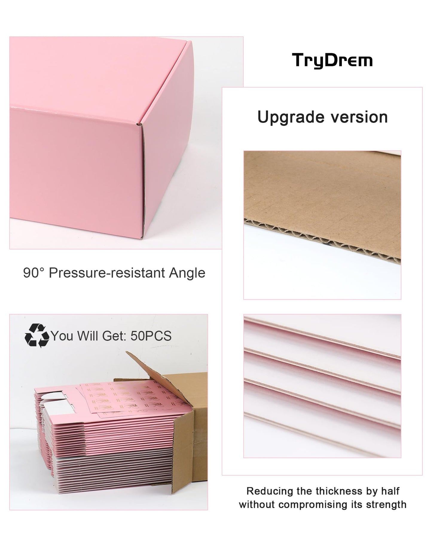TryDrem Shipping Boxes 9x6x2 Inch, Set of 45, Cute Pink Corrugated Cardboard Boxes, Mailer Packaging Boxes for Small Business Gift Literature Shipping