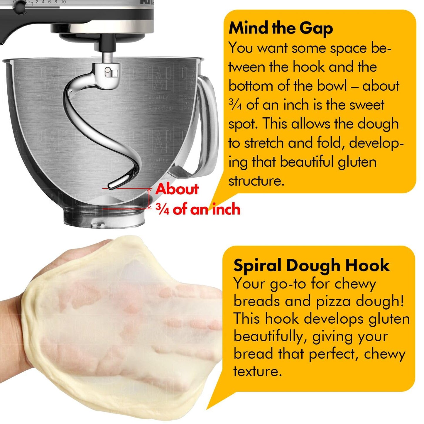 Stainless Steel Spiral Dough Hook Replacement for KitchenAid 4.5QT & 5QT Bowl Tilt-Head Stand Mixers, Rust-resistant & Easy Clean, Efficient Kneading for Bread, Pizza, Pasta, Cookies