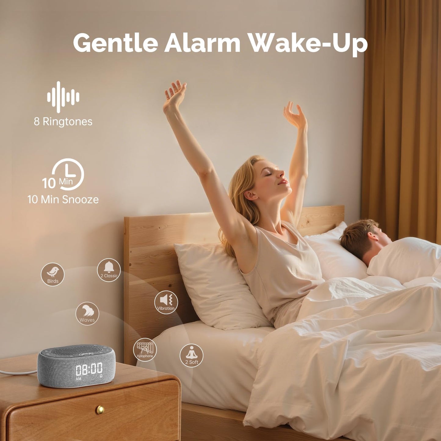 1Mii White Noise Machine with Alarm Clock, Sound Machine for Sleep for Adult Baby, Smart App Controlled，30 Soothing Sounds, Sleeping Timer, Dimmable 7-Color Night Light, 30 Volume Levels - Grey