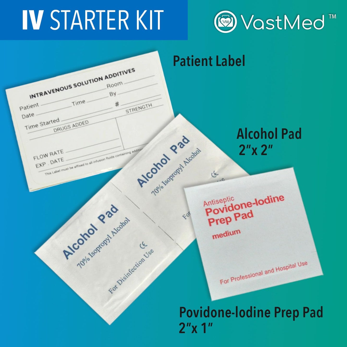 100 PCs IV Starter Kit with Gauze/Chlorascrub Swab LF by VASTMED | Posi-Guard Catheter Securement Device & Transparent Window Dressing | Latex-Free Tourniquets