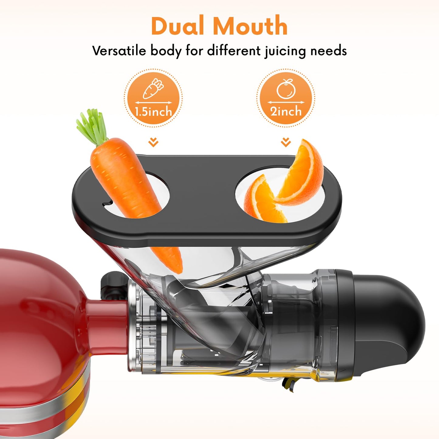 Masticating Juicer Attachment for KitchenAid Stand Mixer, Cold Pressed Juicer Machine, Slow Juicer Attachment with Dual Feed Chute and Pusher