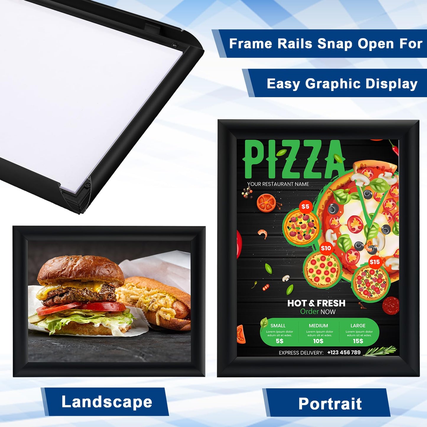 Blulu 2 Pcs Black, 8.5 x 11 Inch, Front Load Easy Open Snap Frame Poster/picture Frame, Metal Frame, Snap Open Sign Holder Frame, Wall Mount or Tabletop