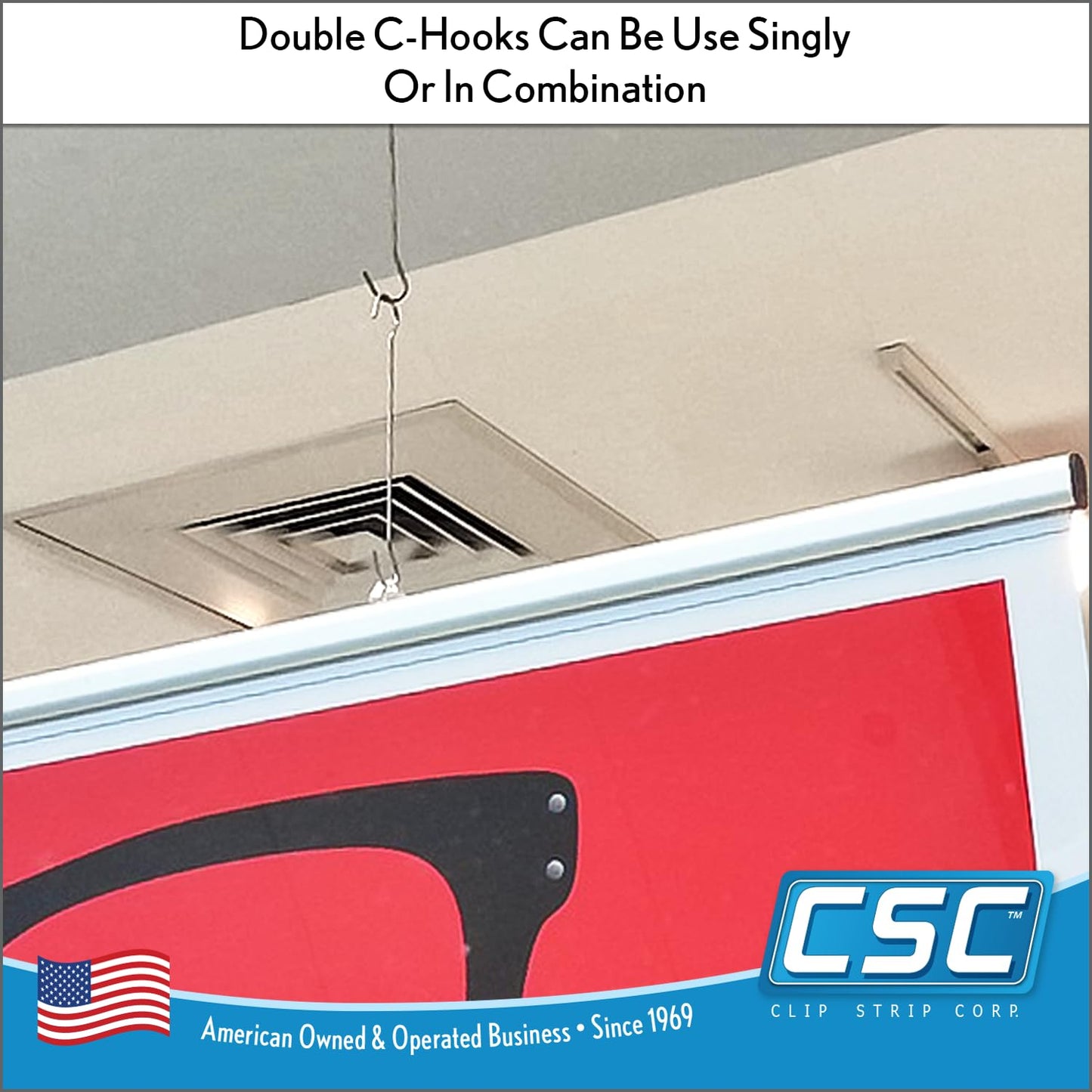 Clip Strip 50 Pack Ceiling and Window Double C Display Hook Sign Holders Brand, 12", Steel, 3/32" Diameter, Banner, Poster, and Sign Hanger