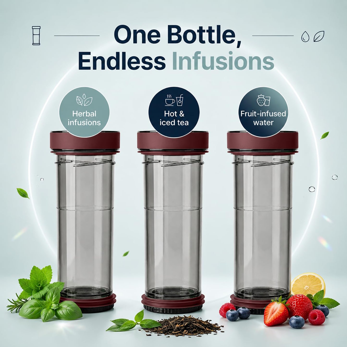 VIVA Recharge Fathers Day Tea Infuser Bottle, Gift for Dad, 16 oz Insulated Stainless Steel Travel Tumbler with Infuser, Hot & Cold Tea & Coffee, Patented Steep Control - Cranberry