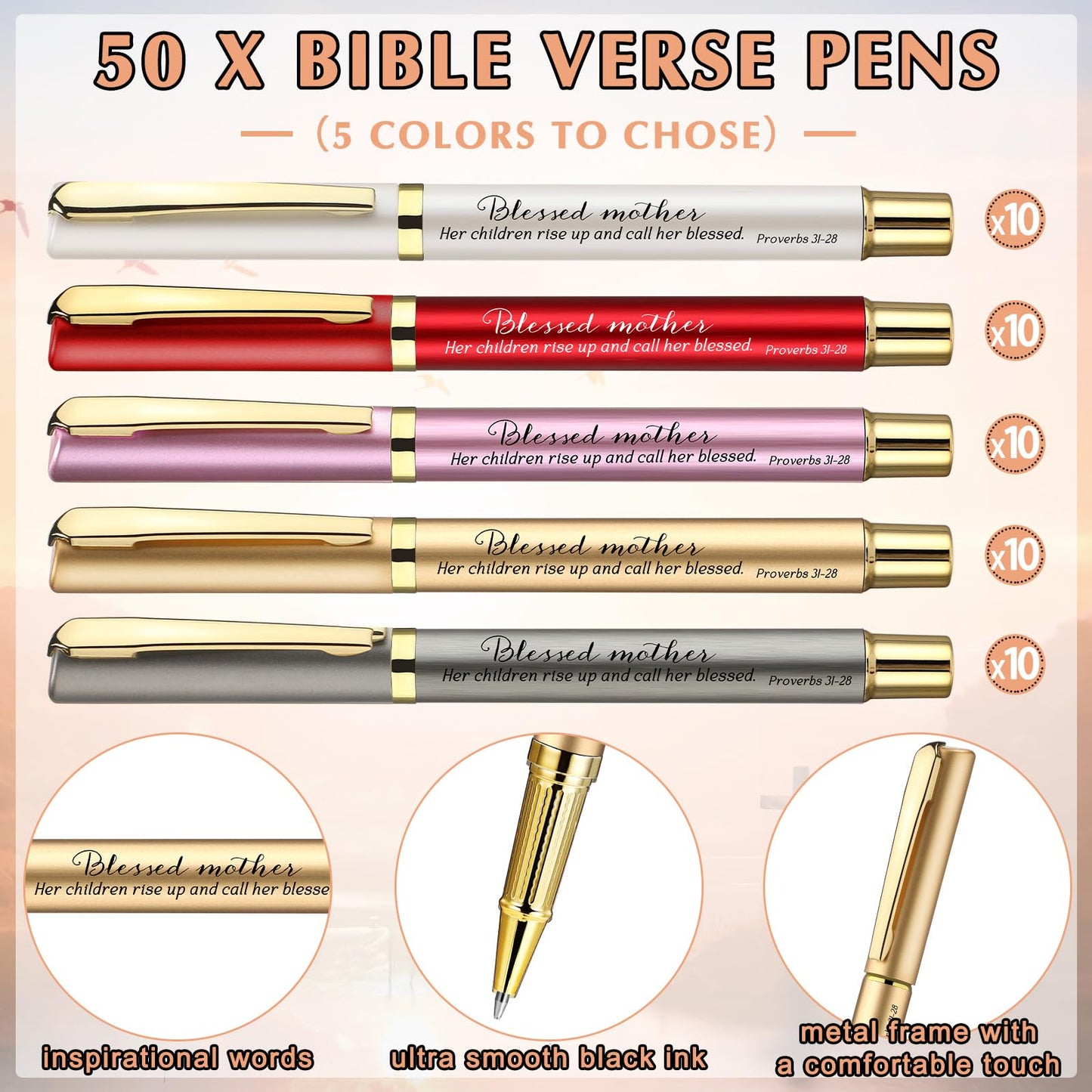 Spakon 50 Sets Church Gift Bulk for Mothers Day Blessed Bible Verse Ballpoint Pens Keychain Christian Cross Happy Mother's Day Tag