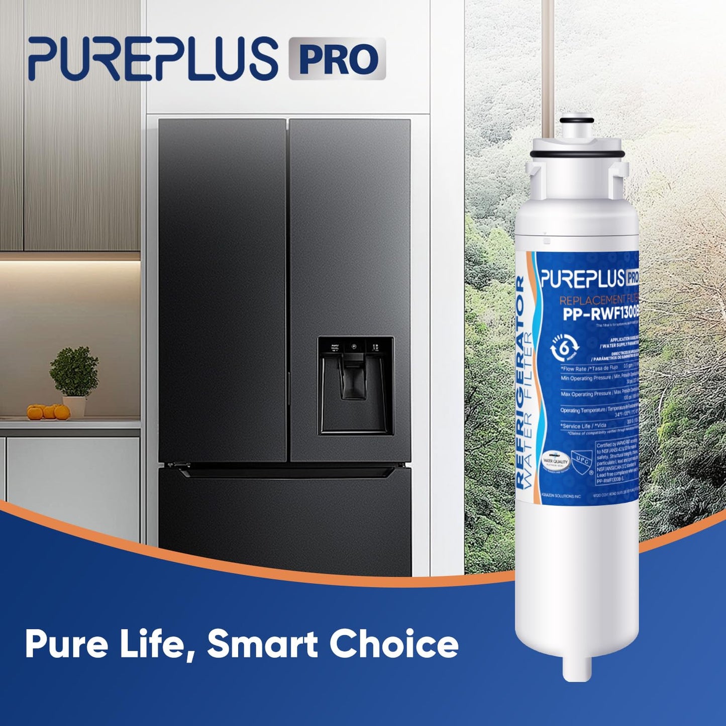 PUREPLUS HX2017FR-A NSF 53&42 Certified Repleacement for NS-WF26FD9-1, Compatible with Hisense HRF266N6CSE1, HRF266N6CSE,HRF209N6CSE,Insignia NS-RFD26SS9,NS-RFD21CISS0 Refrigerator Water Filter, 1PACK