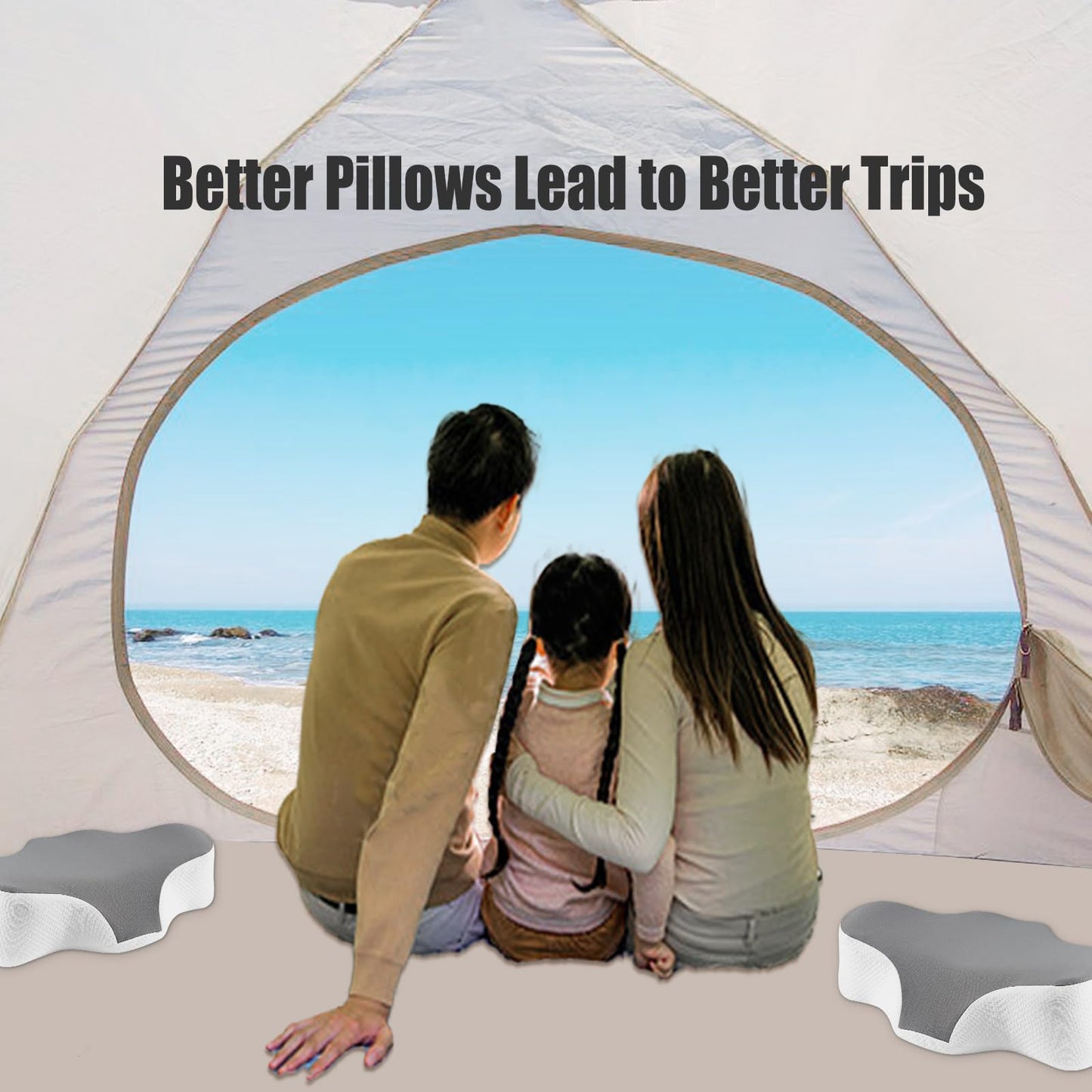 Bespilow Camping Travel Pillow for Sleeping - Memory Foam Cervical Neck Support Pillow for Neck Pain Relief, Inflatable Alternative, Compressible Cooling Orthopedic Pillow for Backpacking, Airplane