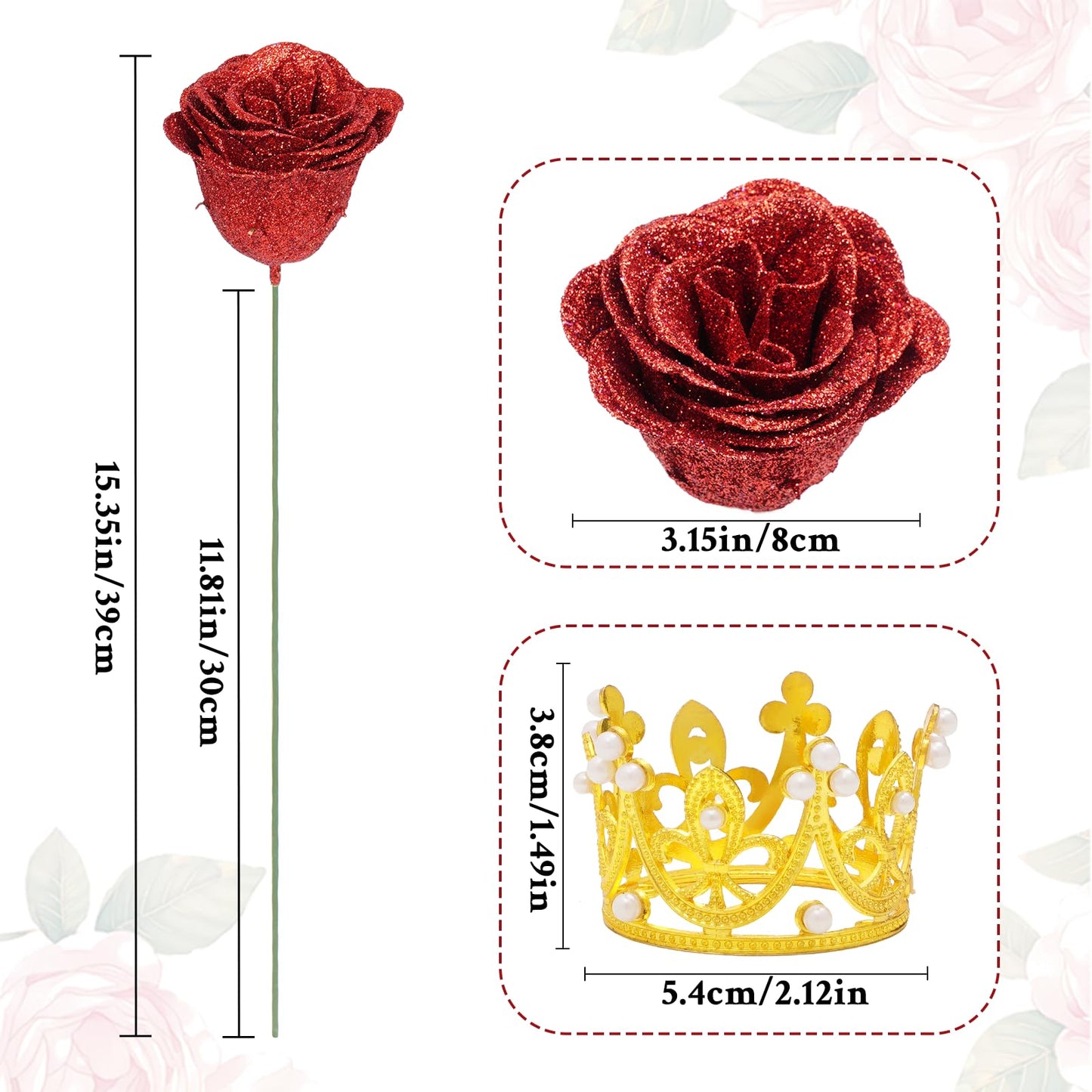 Waipfaru Glitter Roses Bouquet, DIY Fake Flowers Bouquet, Birthday Gifts for Women Mom, 24 Pcs Red Rose for Grandma Wife Girlfriend Valentines, Mothers Day, Anniversary, Graduation