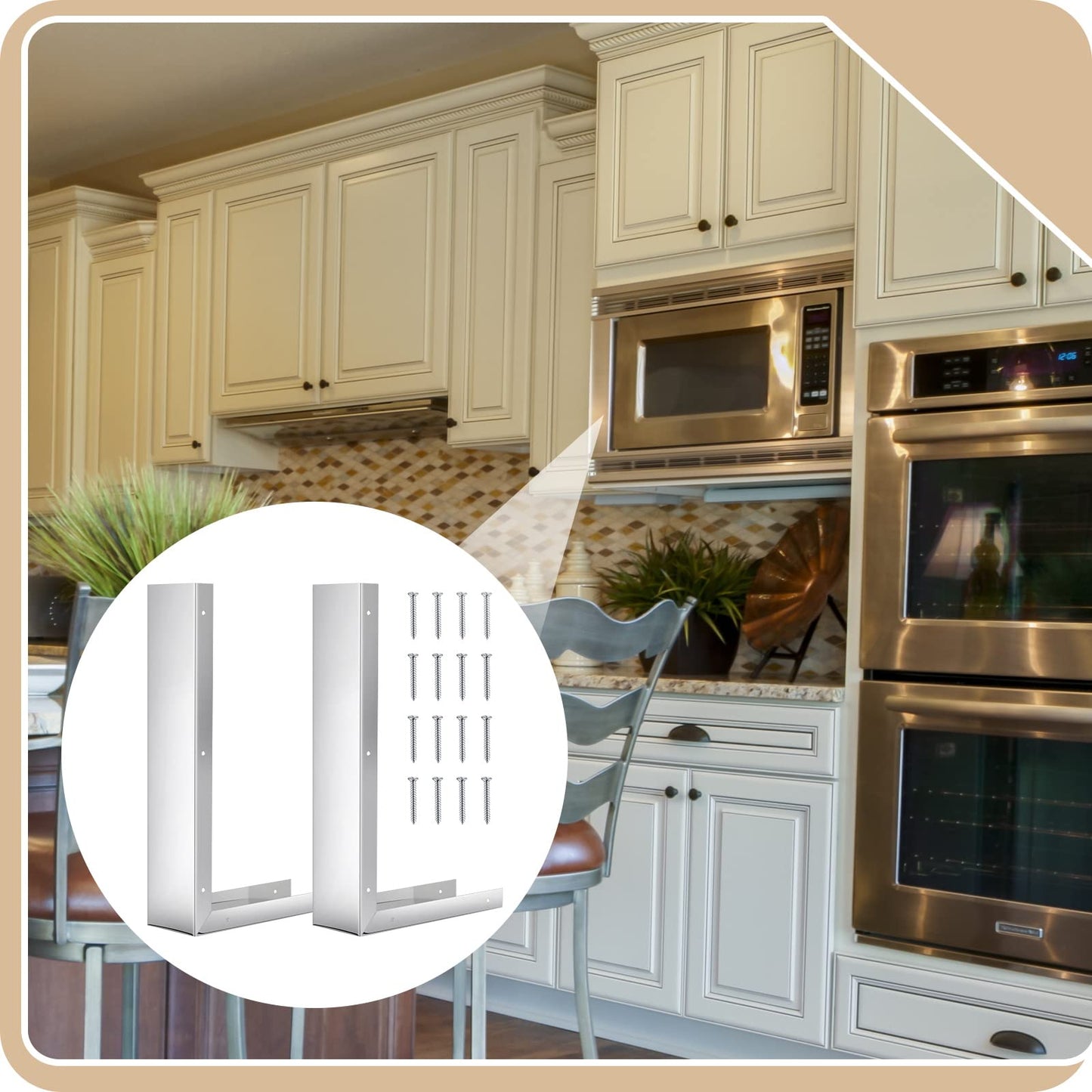 2 Pieces Stainless Steel Microwave Trim Kit 3'' Wide Built in Microwave Side Panel Filler Kit for Range Kitchen Countertop Oven with Screws 15.75" H x 11" D(Silver)