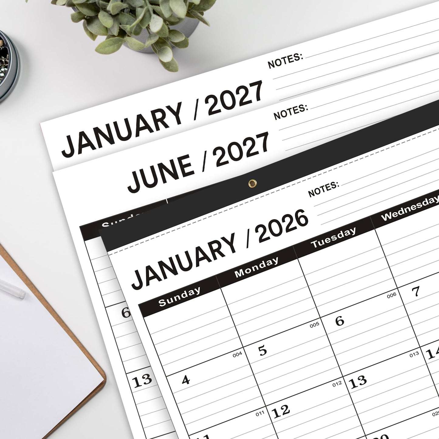 Desk Calendar 2026-2027,July 2026 to December 2027,Desk calendar 2026-2027 Large 22x17, Classroom Calendar 2027 with PVC Cover,Round Holes& NOTES List (Black),18 Months Calender 2027