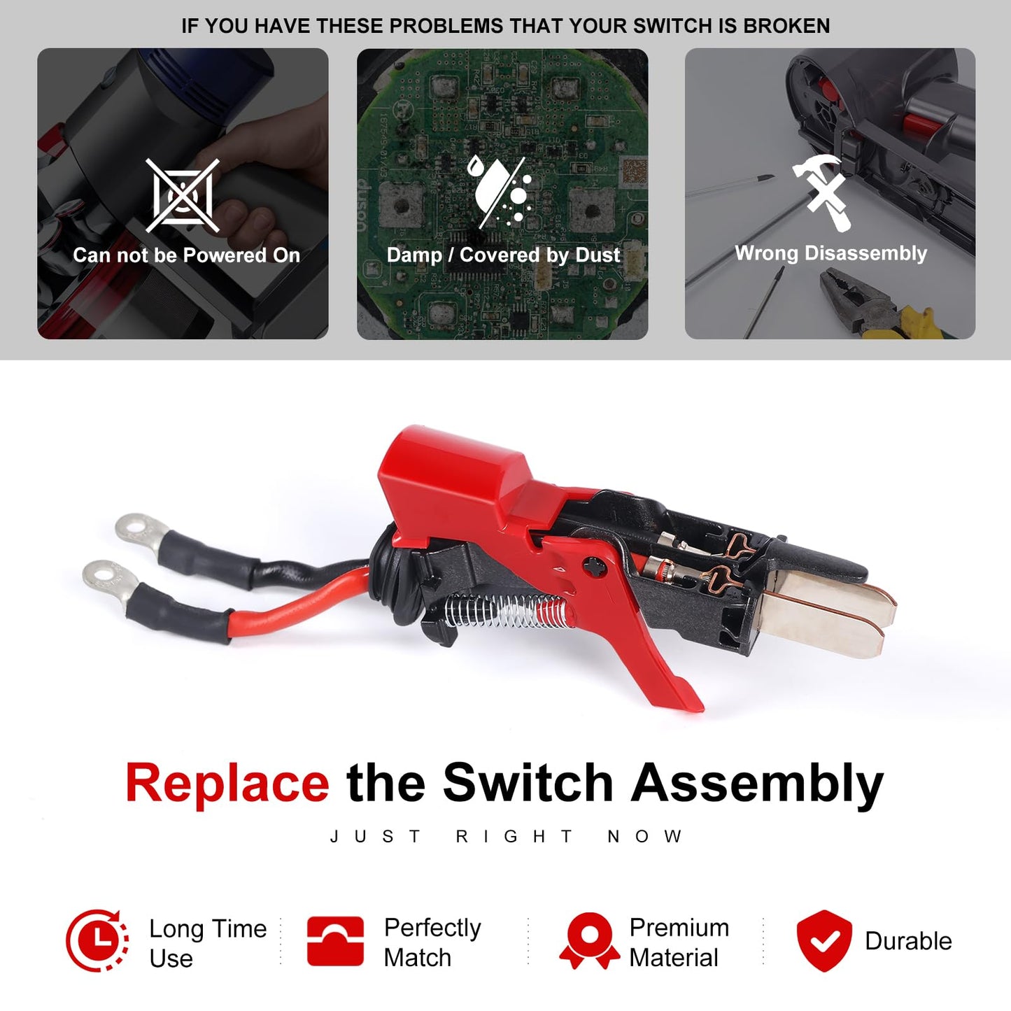 Trigger Replacement Assembly Compatible with Dyson V8 SV10 Vacuum Cleaner Power Button Replacement Parts, V8 Replacement Trigger Parts, SV10 V8 Trigger Switch Assembly Replacement Part 967812-01
