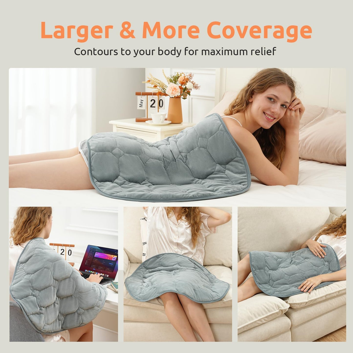 Drewin Weighted Heating Pad for Relax and Calm, Velvet-Soft 7 lbs Electric Lap Blanket for Neck Shoulders Back, Washable Warm Weighted Lap Blanket with 4 Heating Levels, 24" x 29", Grey