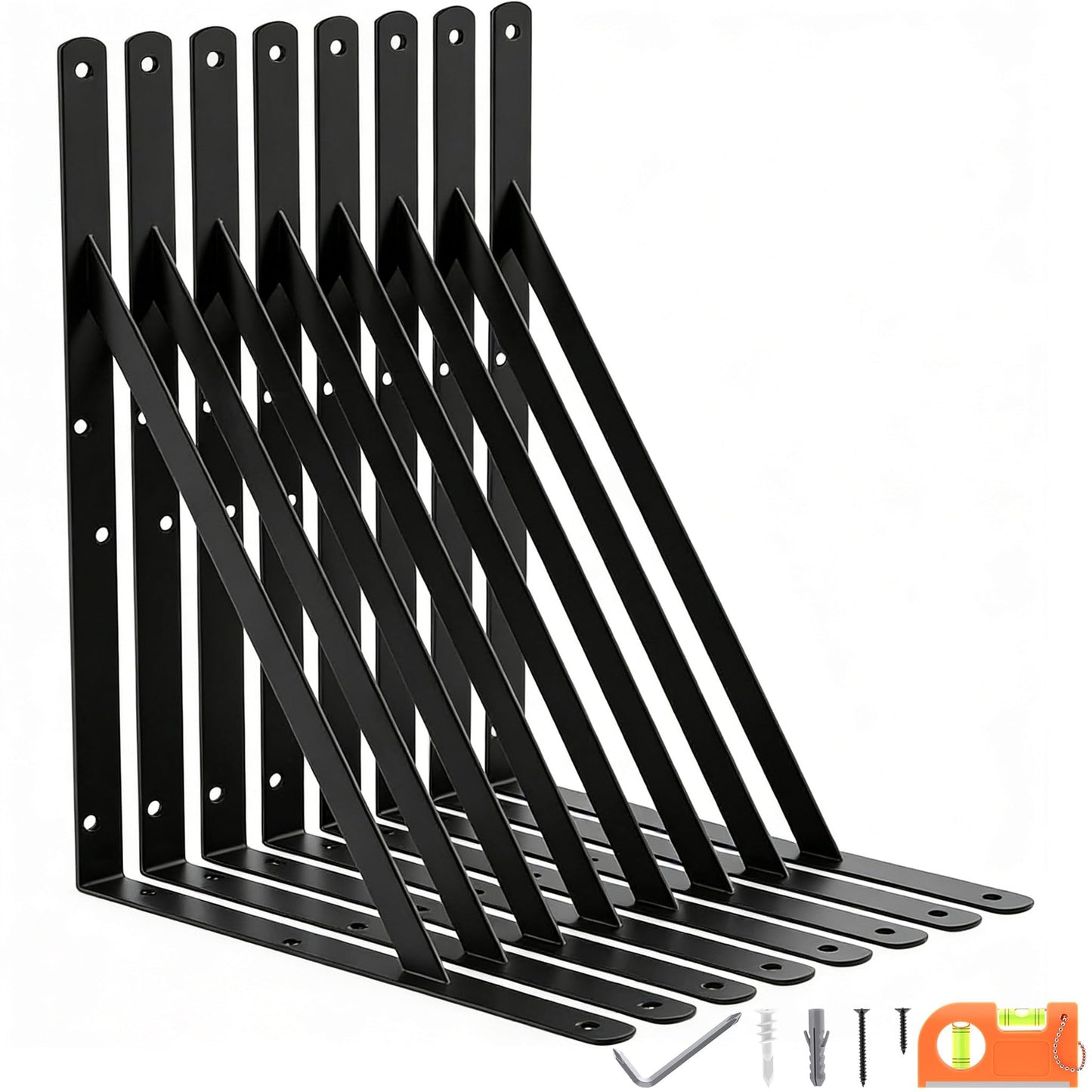 8-Pack 18 Inch Heavy Duty Shelf Brackets, Large Floating Wall Bracket for Garage Storage Shelves, Black Powder-Coated Finish, Load Capacity 800lbs