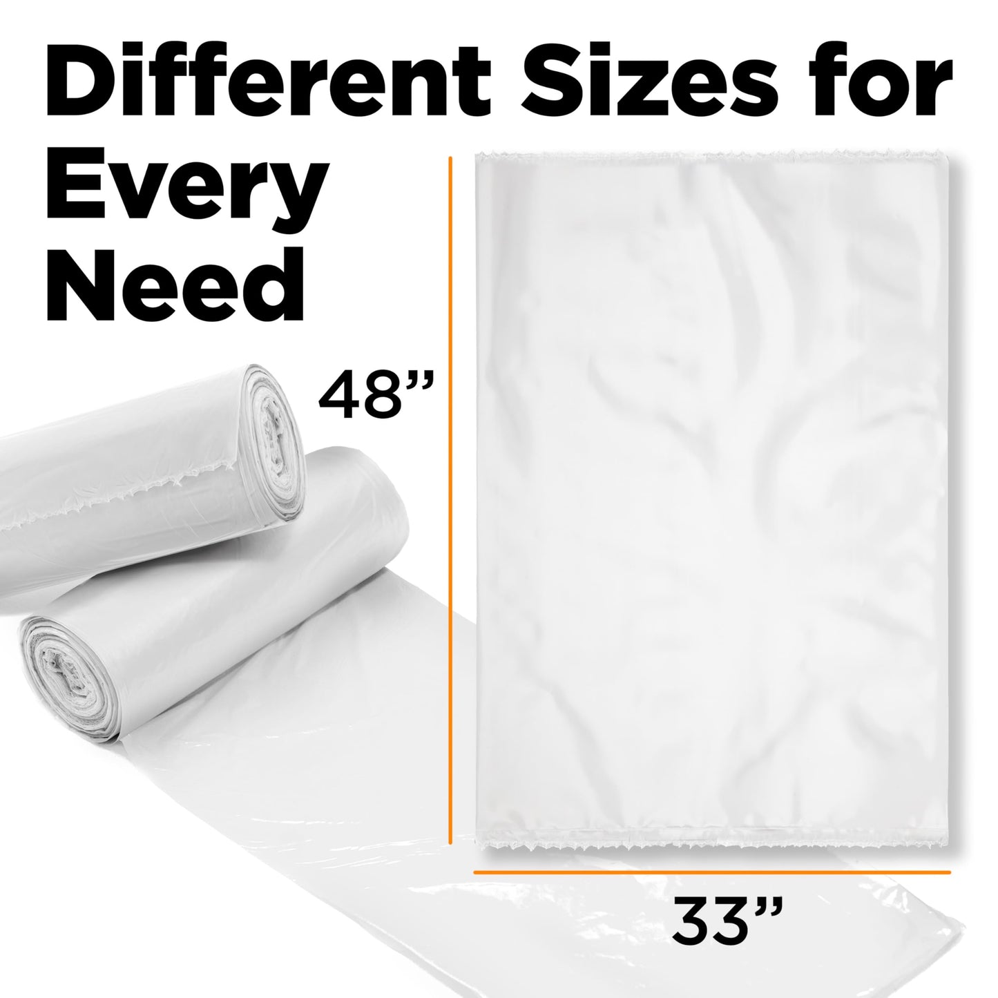 42 Gallon Trash Bags, 3 Mil Contractor Bags, Large Trash Can Liners, 33 x 48", For Large Trash Cans - For Outdoor, Lawn, Custodian, Landscape, Leaf, Recycling - Made in USA - (CLEAR, 50 COUNT)