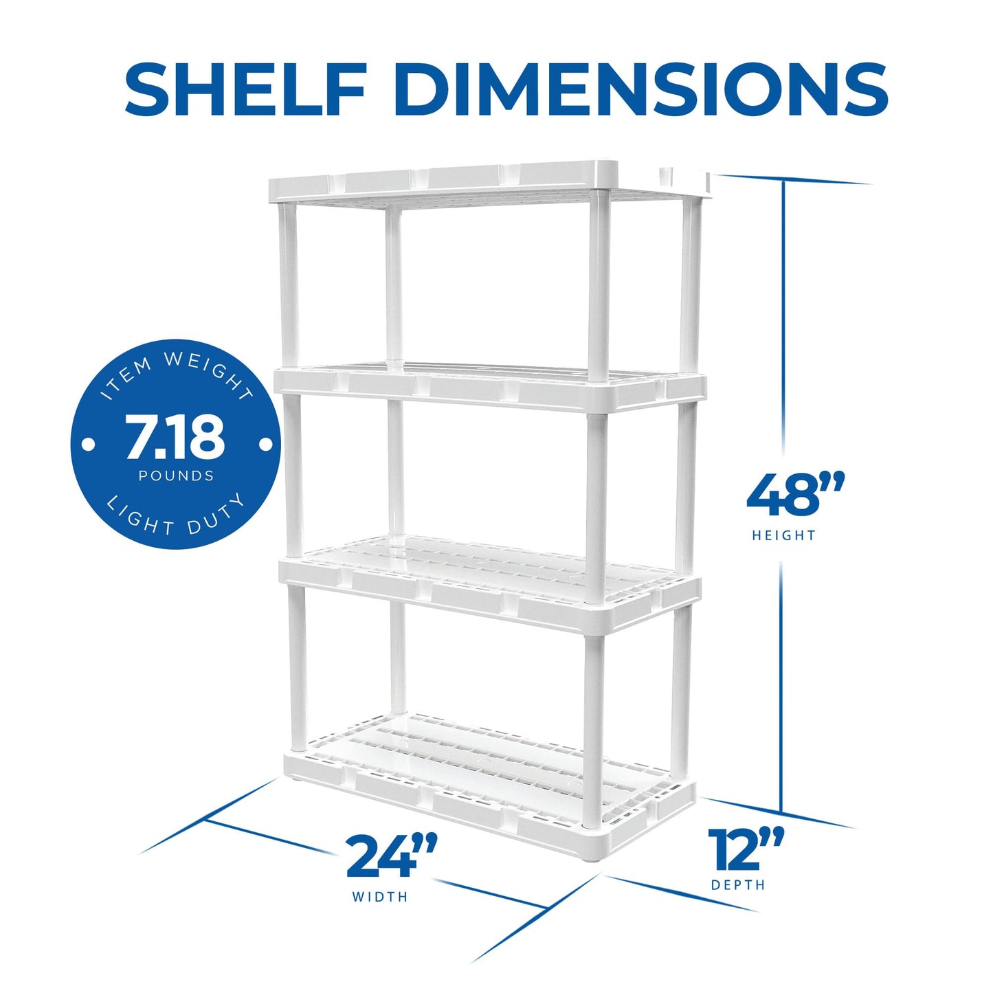 Gracious Living 2 Pack Light Duty Storage Shelves, Knect-A-Shelf 4-Shelf Ventilated Shelving Rack Organizer for Home, Garage, Basement & Laundry, White
