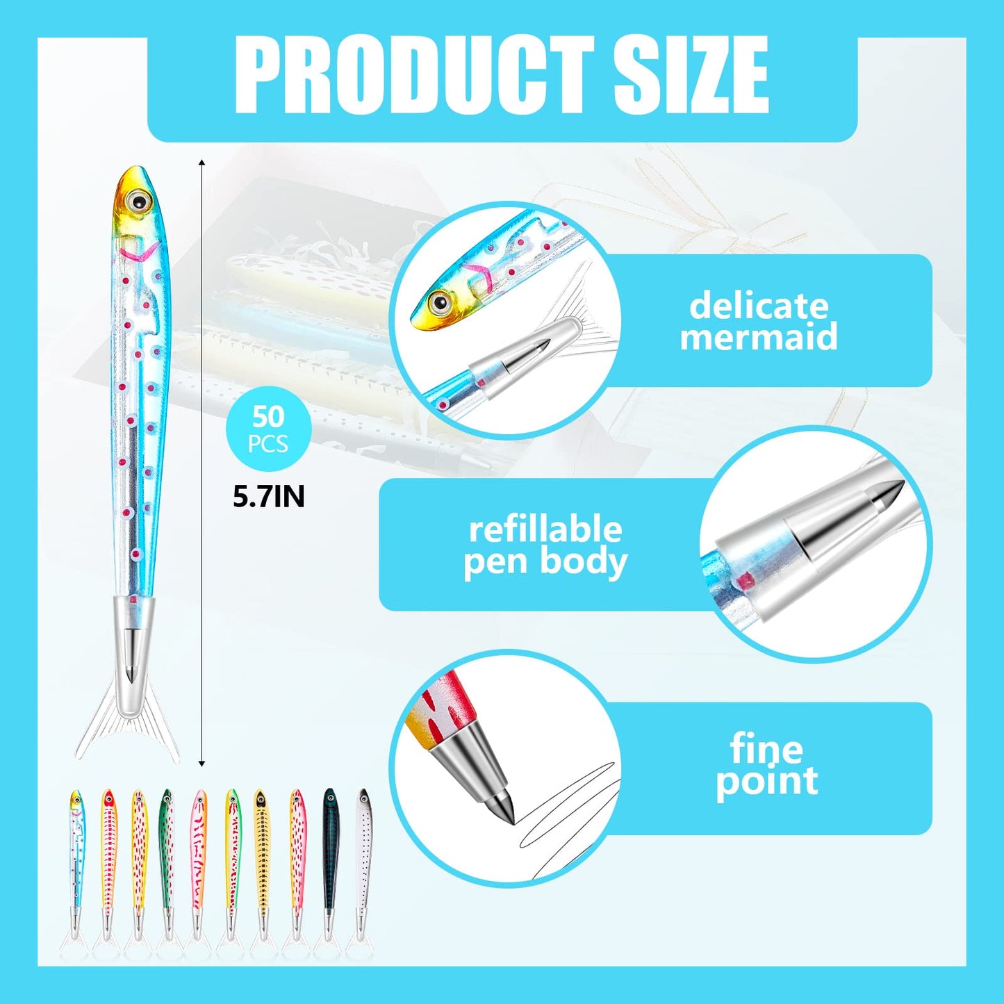 Outus Fish Ballpoint Pens Novelty Kawaii Fish Pens 0.7 mm Black Ink Writing Ballpoint Bulk Realistic Fishing Decoration for School Office Student Gift Birthday Ocean Sea Themed Party Favors(50 Pieces)