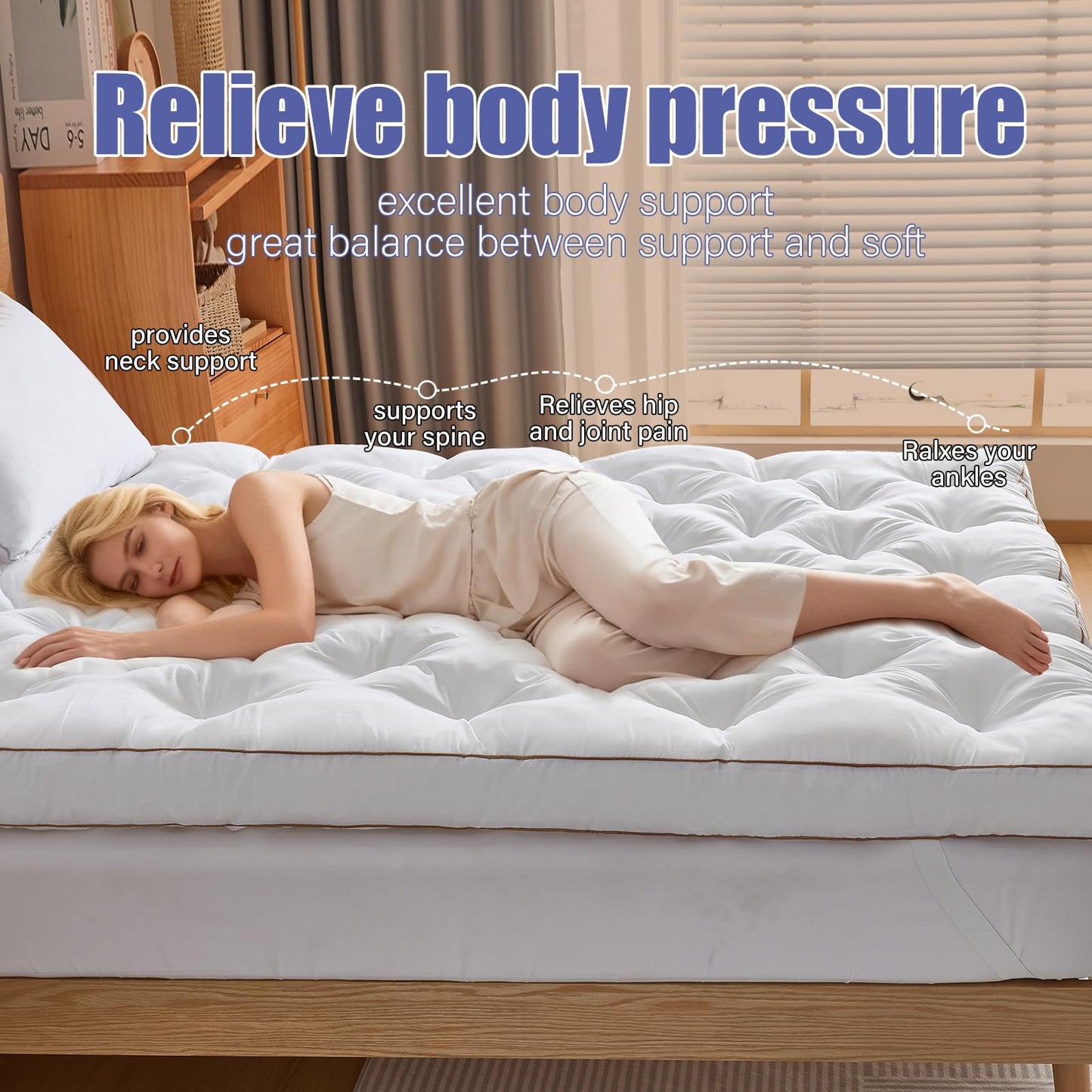 WhatsBedding 4 Inch Memory Foam Mattress Topper Twin for Back Pain Relief, Filled with Breathable Gel Memory Foam, Fluffy Comfort Supportive Pillow Top Mattress Topper, 75x39x4in