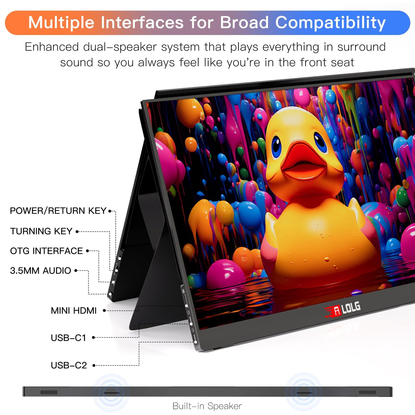 13.5''Portable Monitor for latop ,2K FHD 60HZ Laptop Monitor Screen,USB-C and HDMI Inputs, Ultra-Slim IPS Panel with HDR and Premium Smart Cover & Speakers for Laptop,PC,Phone,PS4/5,Switch,Mac,Xbox