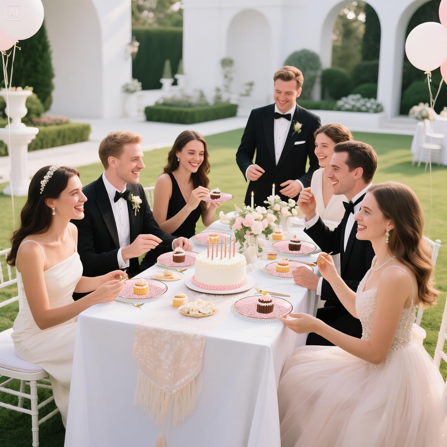 DaYammi 240Pcs Pink Plastic Plates Including 120Pcs Pink Dessert Plates and 120Pcs Gold Plastic Forks,Hammered Party Plate,pink and Gold Appetizer plates Heavy duty Disposable Cake Plate for Party