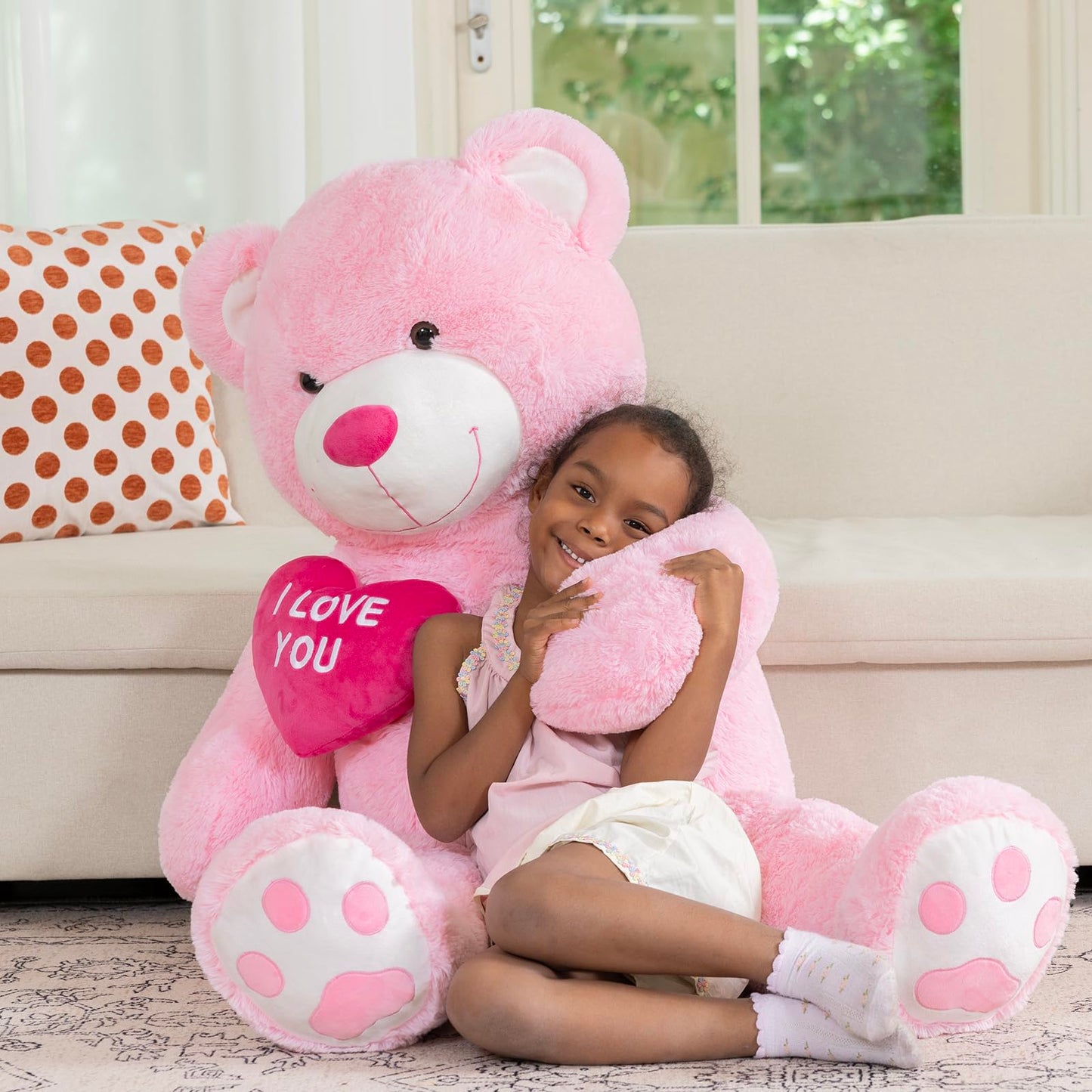 MaoGoLan Big Teddy Bear 4.3ft Stuffed Animal, I Love You Red Heart Giant Pink Teddy Bear Plush Toy, Large Stuffed Animal Gift for Girlfriend, Boyfriend, Kids