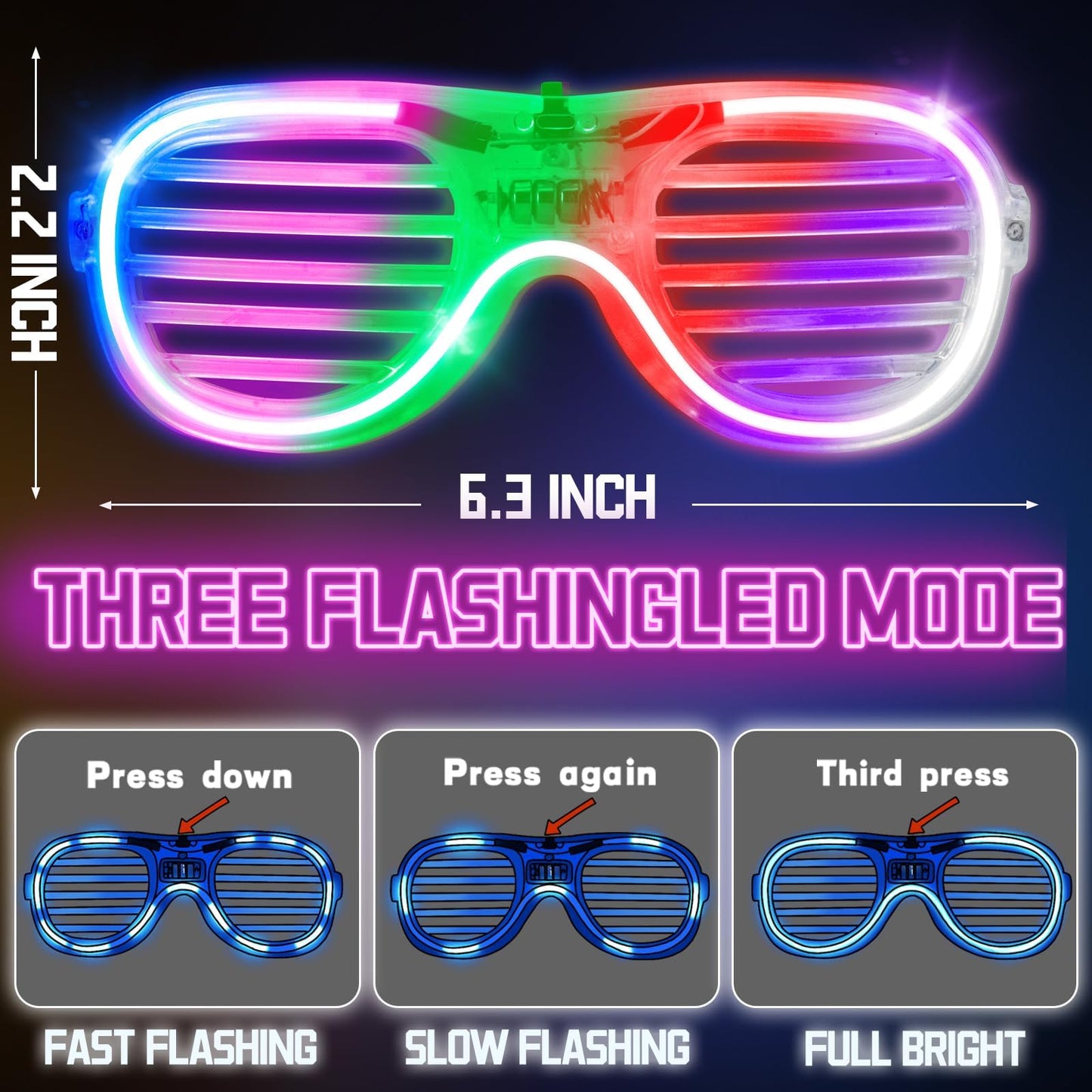 150 Pack Light up Glasses(6 Colors) with 3 Flashing Mode, LED Glasses Bulk For Halloween Neon Rave Party Supplies, Glow in the Dark Party Favor Glasses for Carnival Festival Birthday Wedding Adult Kid
