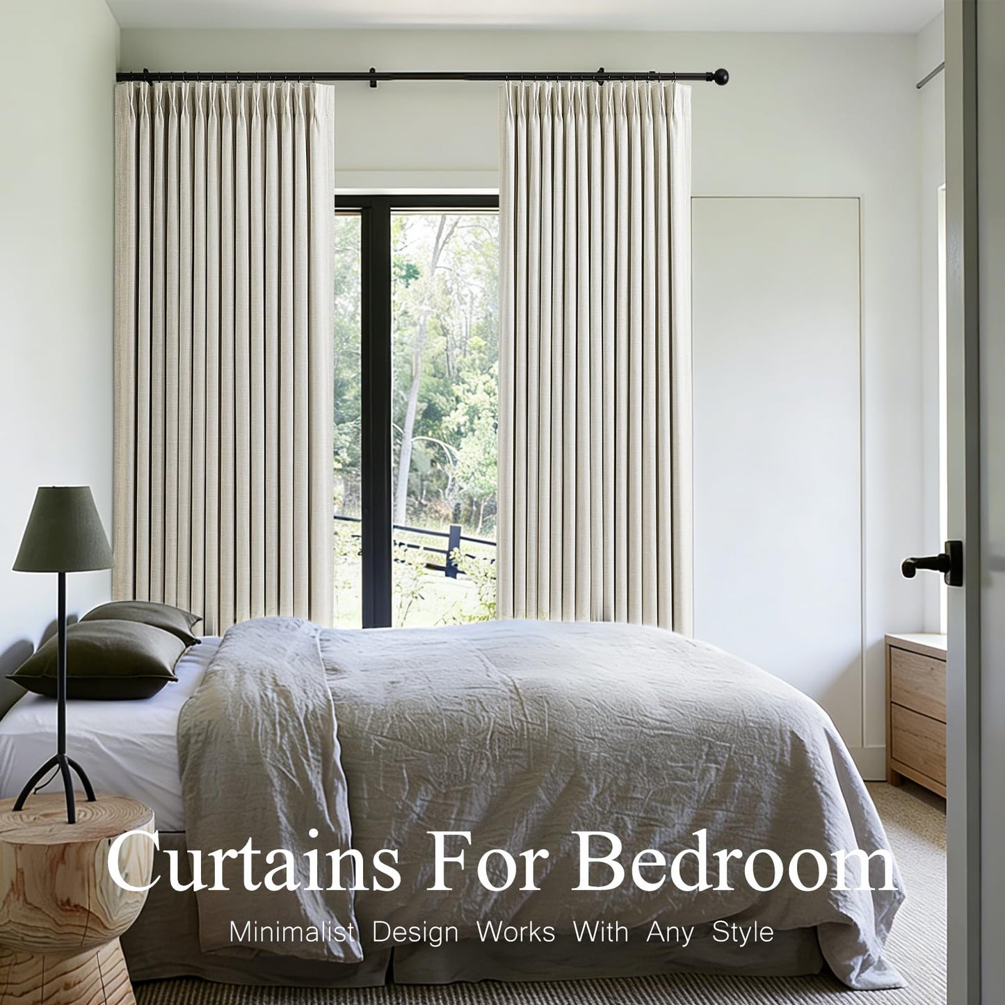 Pinch Pleated Curtains 100% Blackout Linen Curtains 90 Inches Long for Bedroom Living Room, Natural Memory Trained Thermal Insulated Room Darkening Window Pleat Drapes with Hooks, 2 Panels, 40"Wx90"L