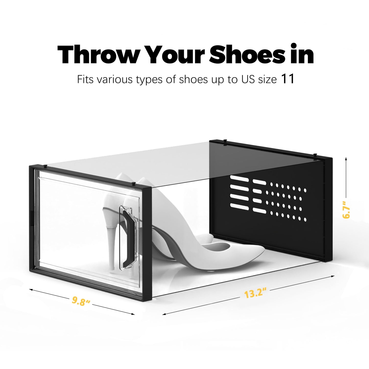 SEE SPRING X-Large Shoe Storage Box Fit Size 11, Clear Plastic Stackable Shoe Organizer for Closet, Space Saving Sneaker Shoe Rack Containers Bins Holders for Entryway, Under Bed, 12 Pack Black