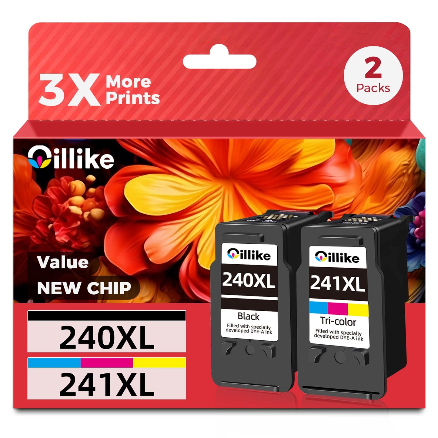 Oillike 240xl 241xl Ink Cartridges Replacement Compatible for Canon PG-240 CL-241 XL pg240 cl241 Combo Pack for MG3620 MG3600 MG3520 TS5120 MG2120 MX472 MX452 MX512 MX532 Printer (1 Black,1 Color)