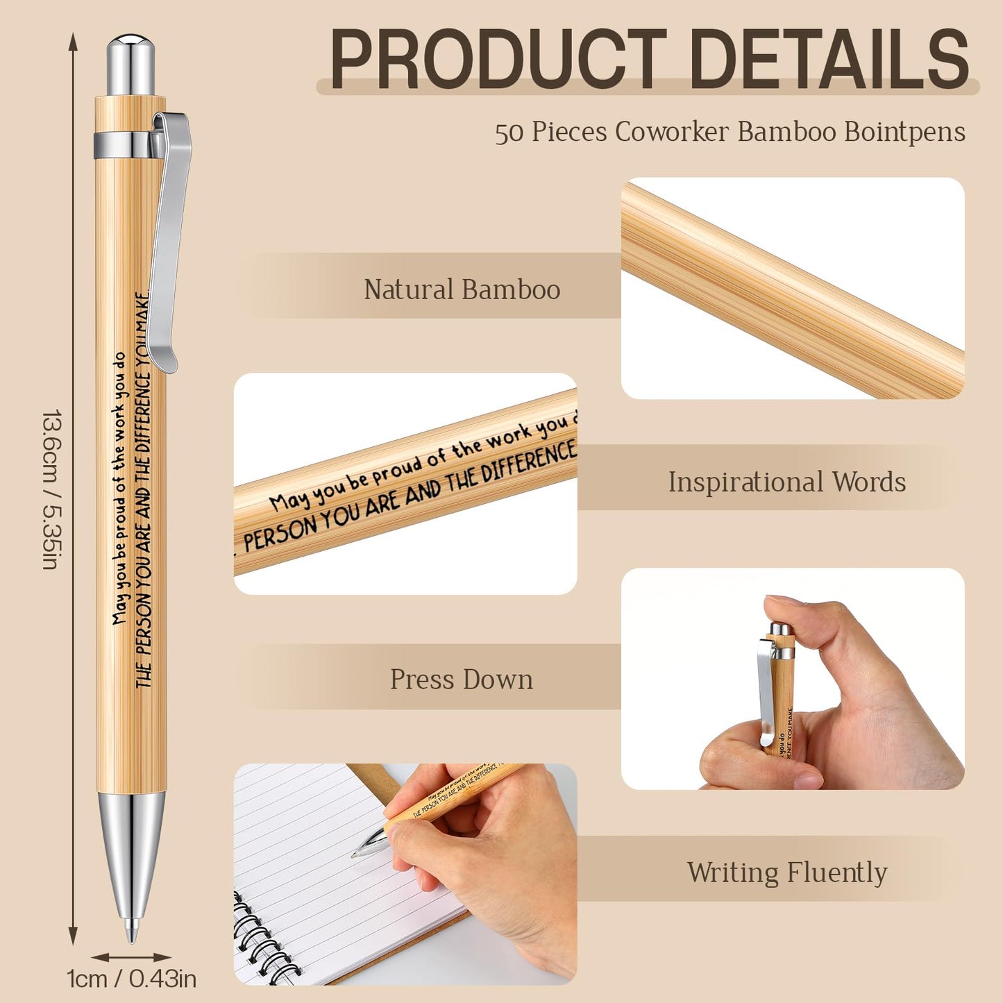 36 Sets Inspirational Spiral Notebook Set - Motivational Pocket Journals with Bamboo Pens - Team Appreciation Gifts for Employees and Coworkers - Bulk Thank You Notepads for Gratitude Encouragement