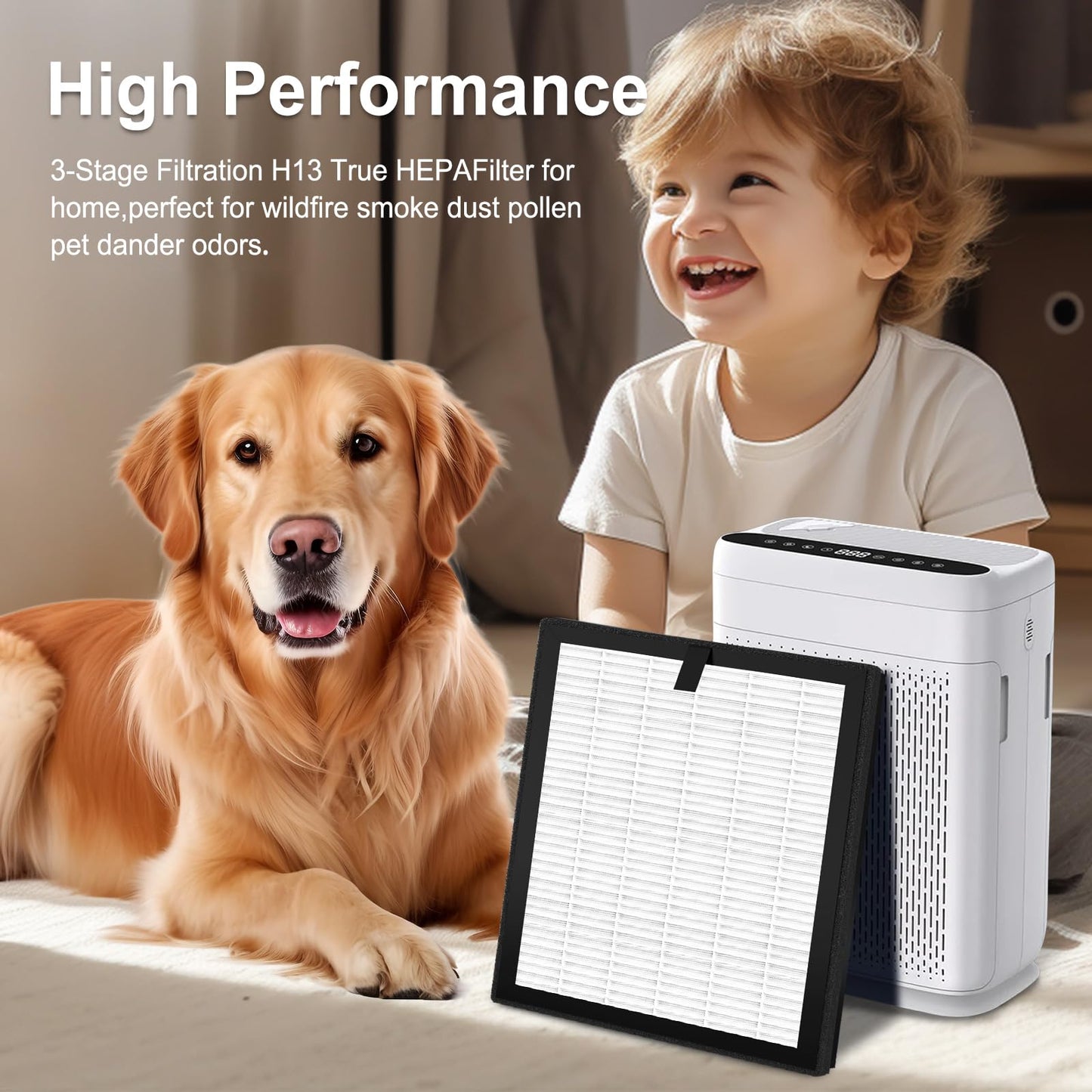 F1 Replacement Filter Comaptible with AMEIFU F1 Air Pu-rifier, Double-Sided Air Filter Purifi-er for Home Large Room, H13 True HEPA and Activated Carbon Filter for Bedroom, Pet, Wildfire Smoke, 2 Pack