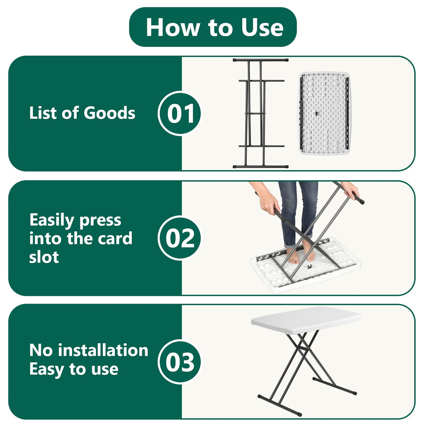 MAKE CHANGES Folding Table 30 Inch - Small Desk Adjustable Height TV Tray for Laptop, Couch, Camping - Heavy Duty Utility Foldable Table for Small Spaces, No Assembly Required,Plastic White Granite