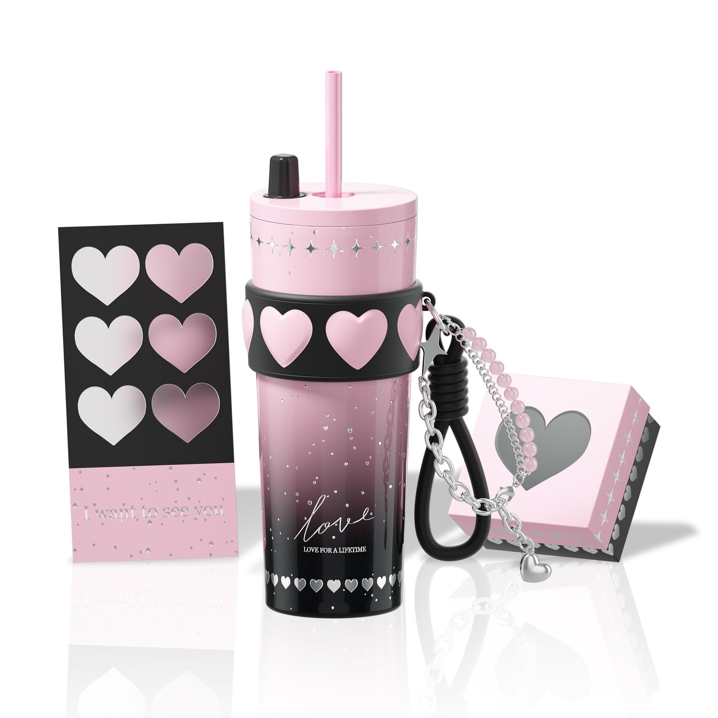 Sidagar 24 oz Stainless Steel Tumbler with Lid and Straw, Insulated Coffee Mug, Leak Proof, Portable Iced Travel Water Bottle, Reusable Thermal Coffee Cup Gift for Women, Pink