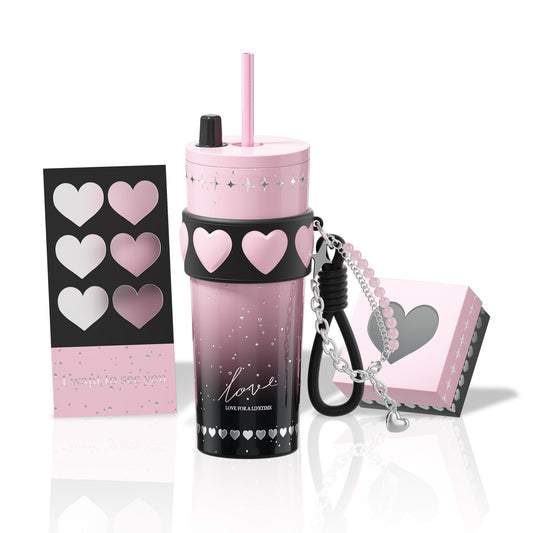 Sidagar 24 oz Stainless Steel Tumbler with Lid and Straw, Insulated Coffee Mug, Leak Proof, Portable Iced Travel Water Bottle, Reusable Thermal Coffee Cup Gift for Women, Pink