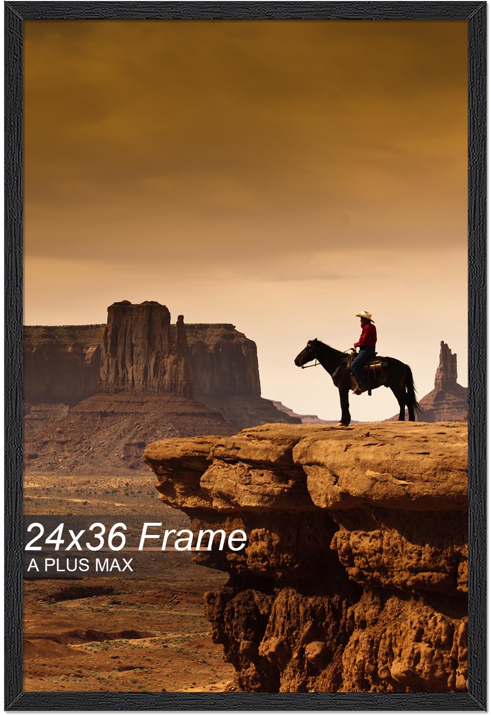 A PLUS MAX 24x36 Picture Frame, Black Engineered Wood Frame for 24 x 36 Inch Picture Poster Photo, Light Weight 24 by 36 Frame with Wood-grain for Wall - 1 Pack/Black/24 x36