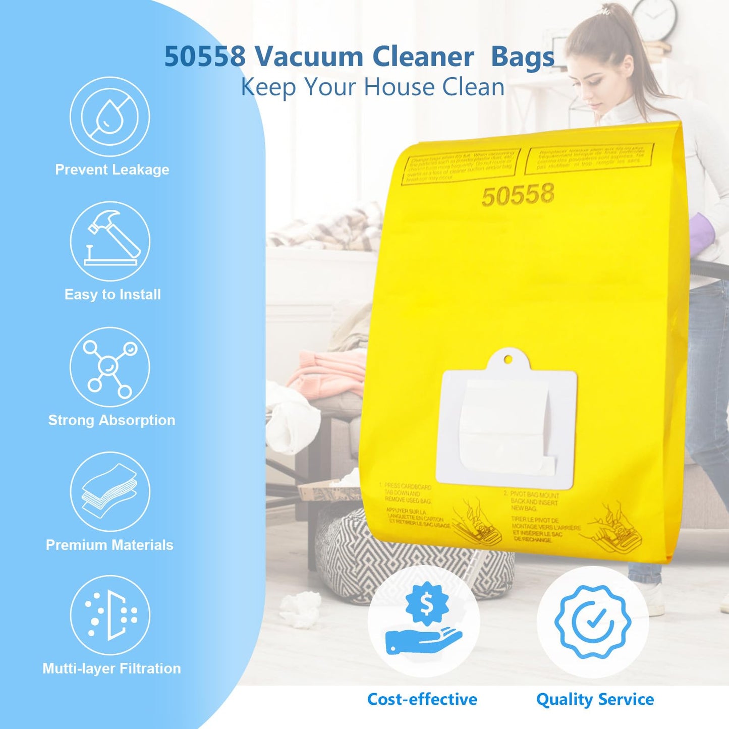 BEBEMOR 45 Pack Replacement Vacuum Bags - Compatible with Kenmore Canister Type C/Q 5055, 50555, 50557, 50558, and Panasonic Type C-5 C-18 - Premium Canister Vacuum Bags (45PCS)
