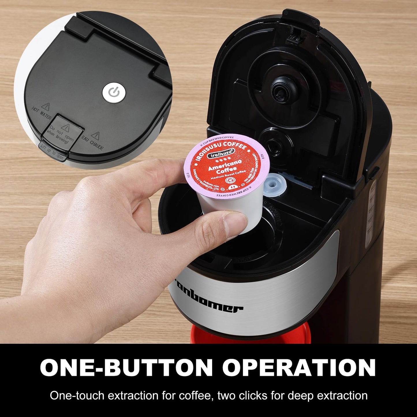 Ranbomer K Cup Coffee Maker, Single Serve coffee machine or Ground Coffee Machine 2 in 1, 6 to 14 Oz Brew Sizes, Mini One Cup Coffee Maker with Self cleaning Function, Fits Travel Mug Black