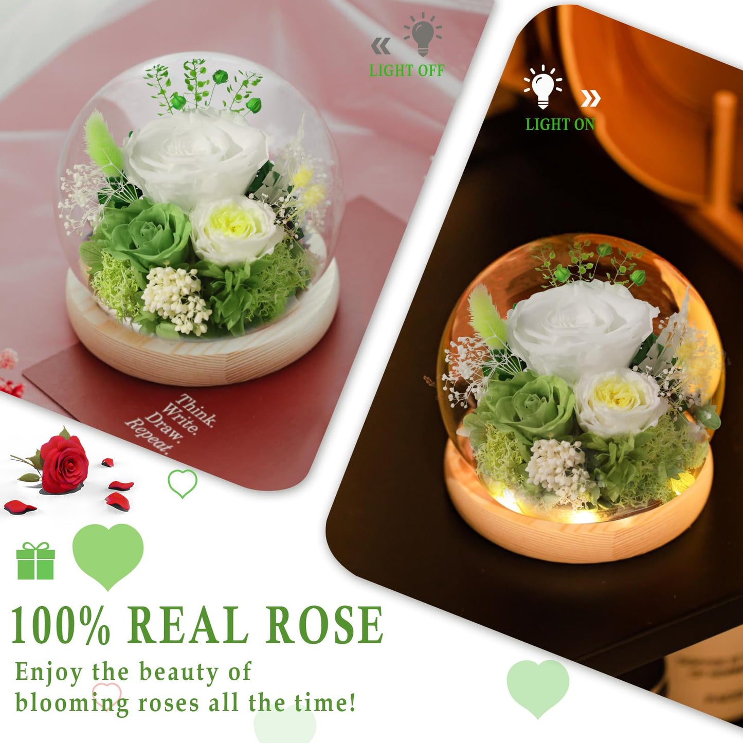 FIACO Gifts for Mom Mothers Day Women Birthday Preserved Flowers in Glass Dome Forever Fresh Flowers for Delivery Eternal Roses Gifts for Grandma Wife Daughter Friends