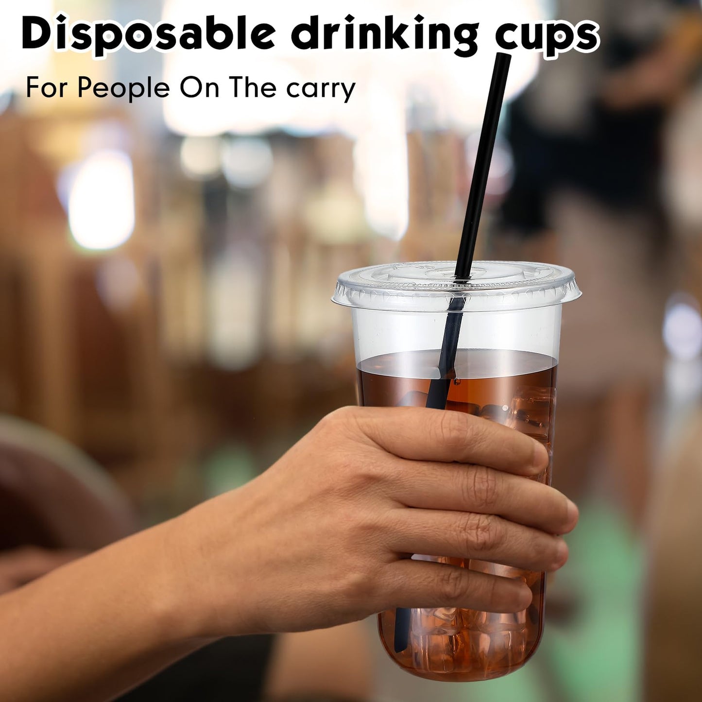Ziliny 100 Set Clear Plastic Cups with Lids and Straws, Disposable Iced Coffee PET Cups for Drinking Cold Beverage Juice Parfait Smoothie Milkshake Coffee Shops Party Supplies (20 oz)