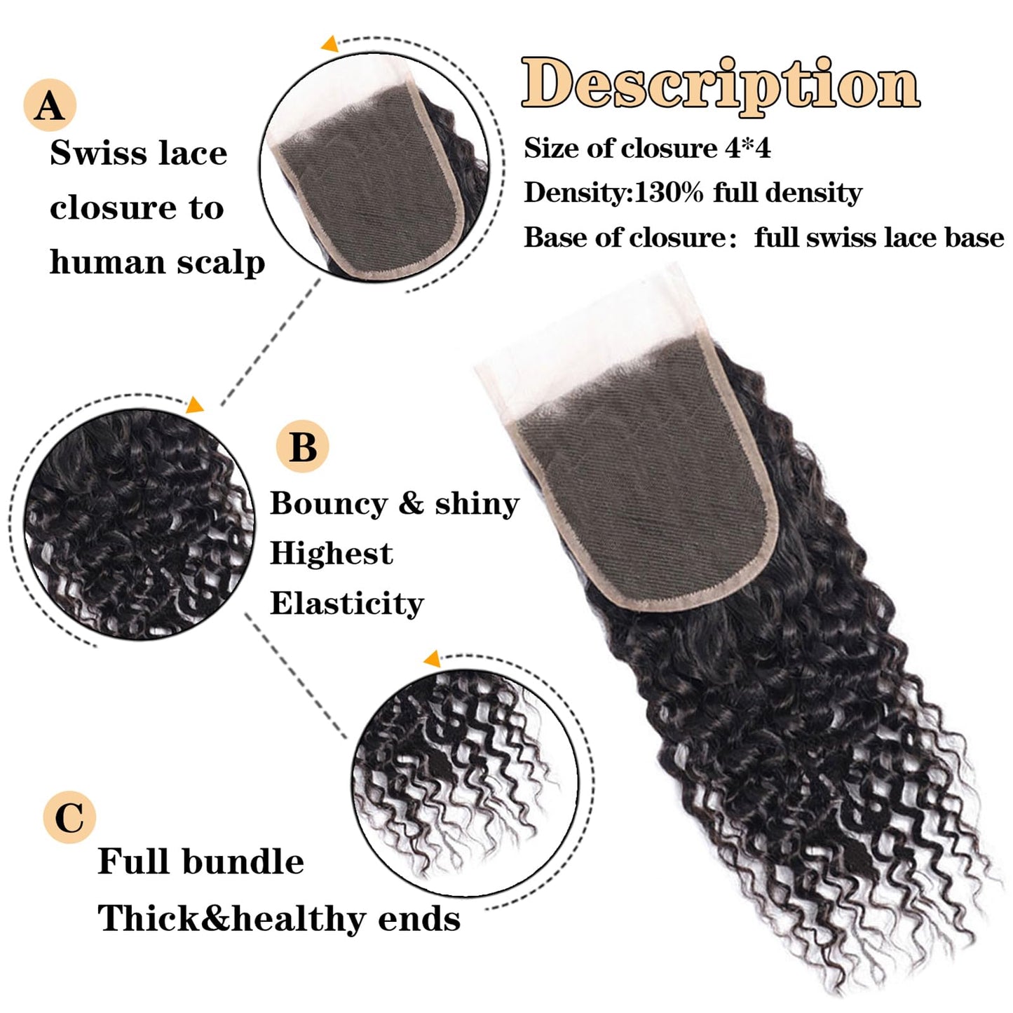 12A Curly Bundles Human Hair with Closure (12 14 16+10") Brazilian Curly Hair 3 Bundles with Closure 100% Unprocessed Virgin Kinky Curly Human Hair Weave Bundles with Closure Natural Color