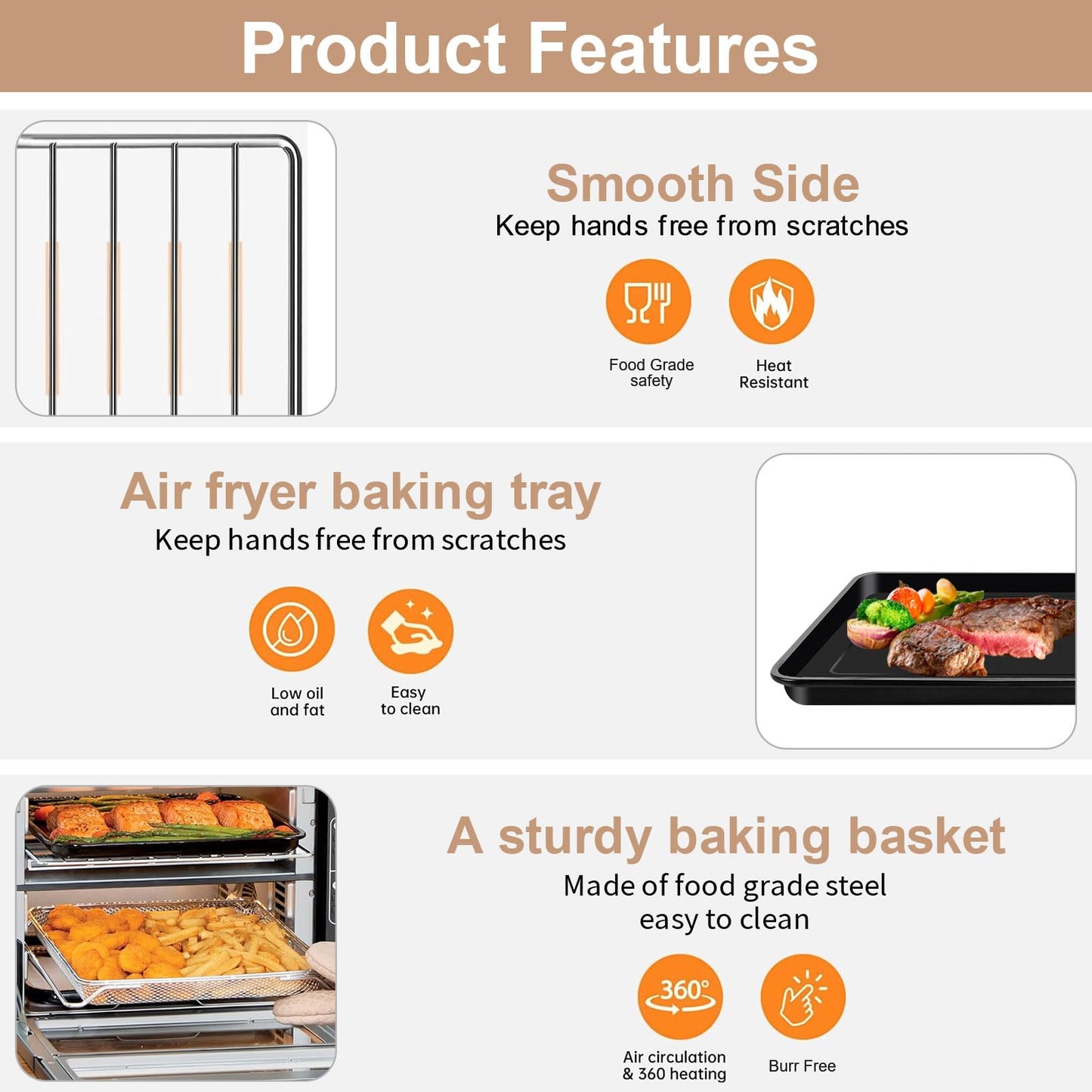 3 IN 1 Smart Double Oven Accessories for Ninja DCT401 DCT451 12 in 1, 13''×12.6'' Steel Toaster Oven Replacement Parts Accessories Dehydrator Grill Rack for Ninja DCT601 DCT651 DCT402BK Smart Oven
