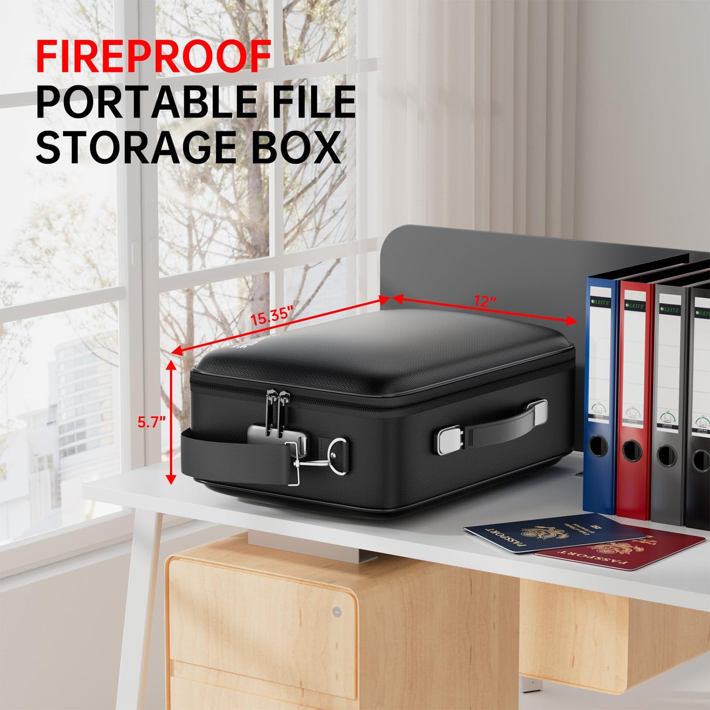 Tamfile Fireproof Document Box, Hard Case 5200°F Fireproof Water Safe File Box with Lock, 8-Layer Fireproof Safe File Organizer for Important Documents, Valuables, Laptop, Passports (Black)
