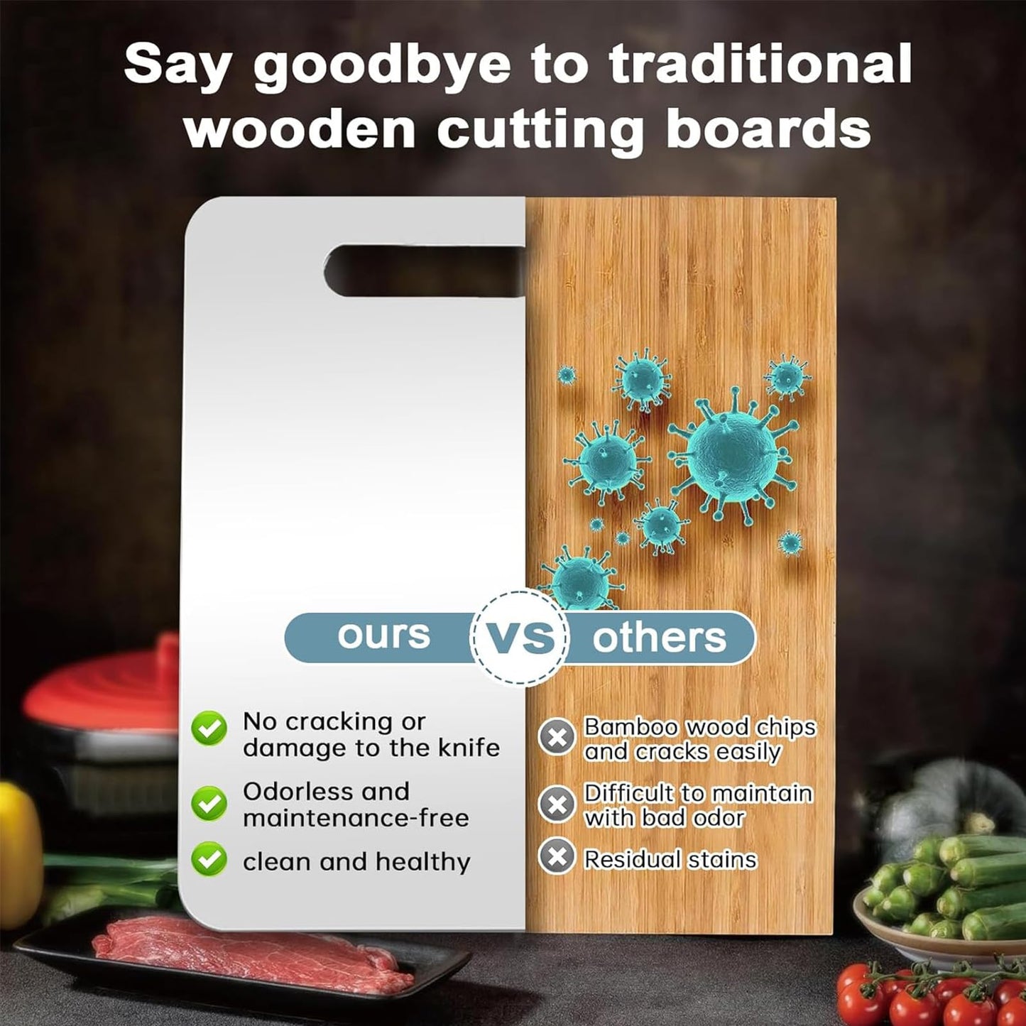 304 Stainless Steel Cutting Board, Non Toxic Cutting Boards for Kitchen, Dishwasher Safe and Hygienic Heavy Duty Chopping Board for Meat Vegetable Fruit(15"x 11",13"x 9",10"x 6")